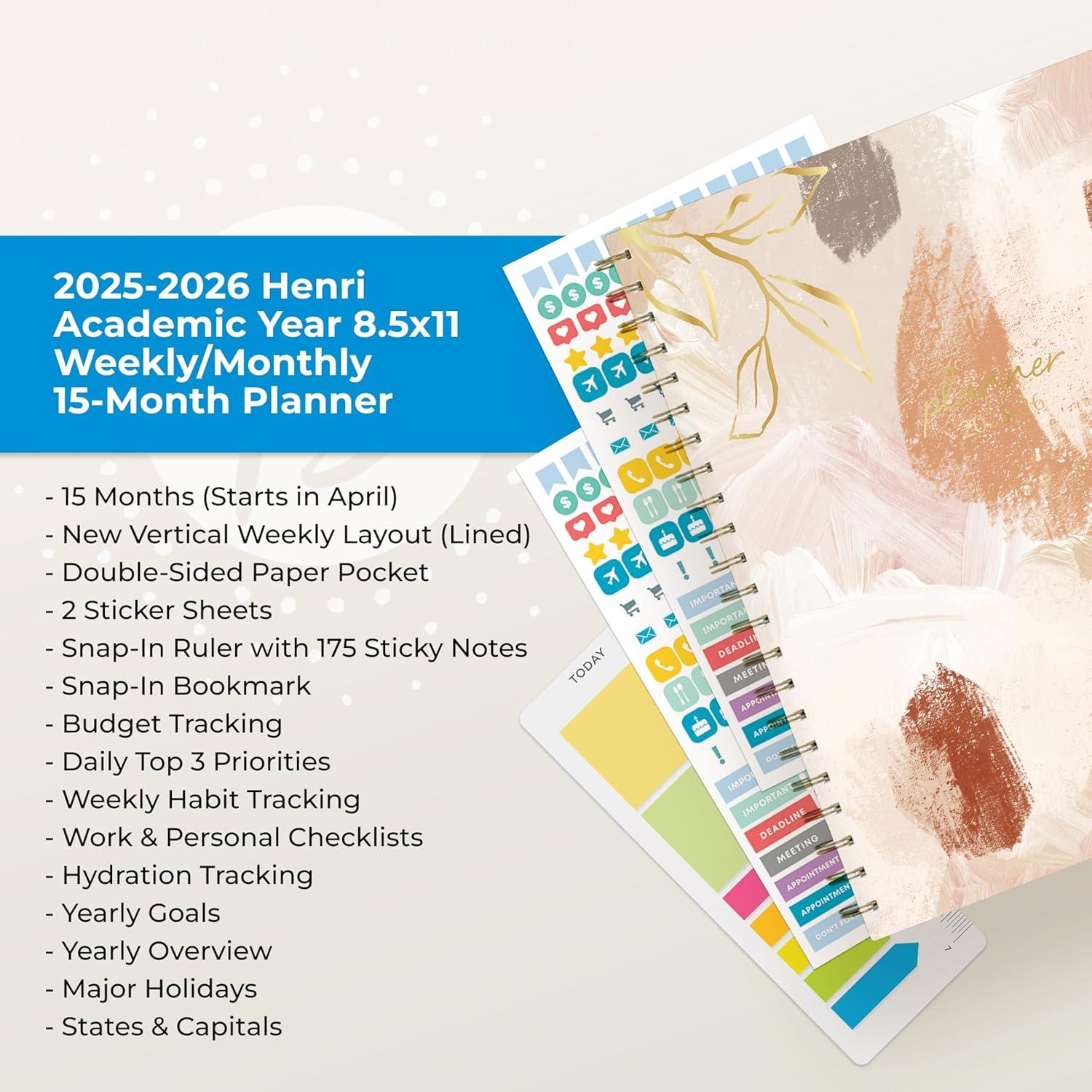 imageBlue Sky 15 Month 20262027 Weekly and Monthly Academic Year Planner Calendar April 2026 June 2027 85 x 11 Hard Cover Wirebound Laminated Tabs Storage Pocket Includes Snapin Ruler wSticky Notes amp Sticker Sheet Londonberry WhiteHenri 20252026