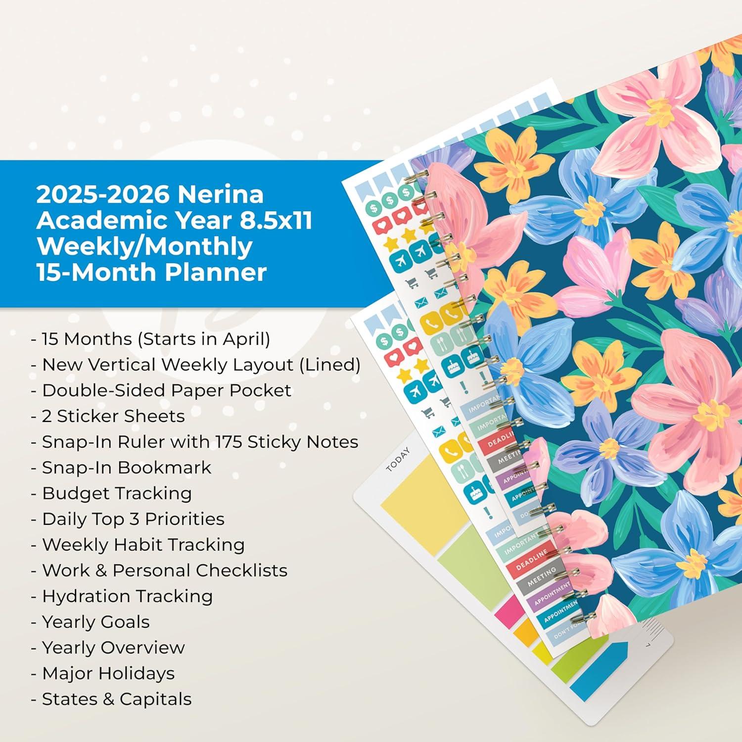imageBlue Sky 15 Month 20262027 Weekly and Monthly Academic Year Planner Calendar April 2026 June 2027 85 x 11 Hard Cover Wirebound Laminated Tabs Storage Pocket Includes Snapin Ruler wSticky Notes amp Sticker Sheet Londonberry WhiteNerina 20252026