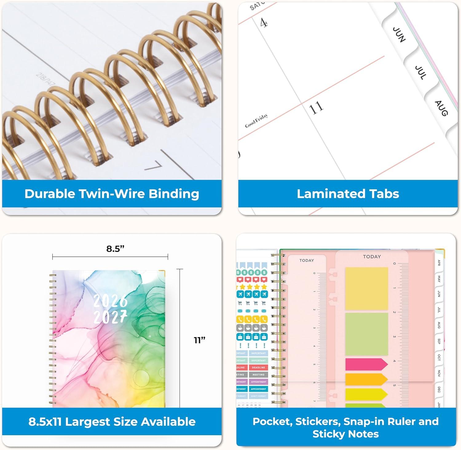 imageBlue Sky 15 Month 20262027 Weekly and Monthly Academic Year Planner Calendar April 2026 June 2027 85 x 11 Hard Cover Wirebound Laminated Tabs Storage Pocket Includes Snapin Ruler wSticky Notes amp Sticker Sheet Londonberry WhiteRainbow Ink 20262027