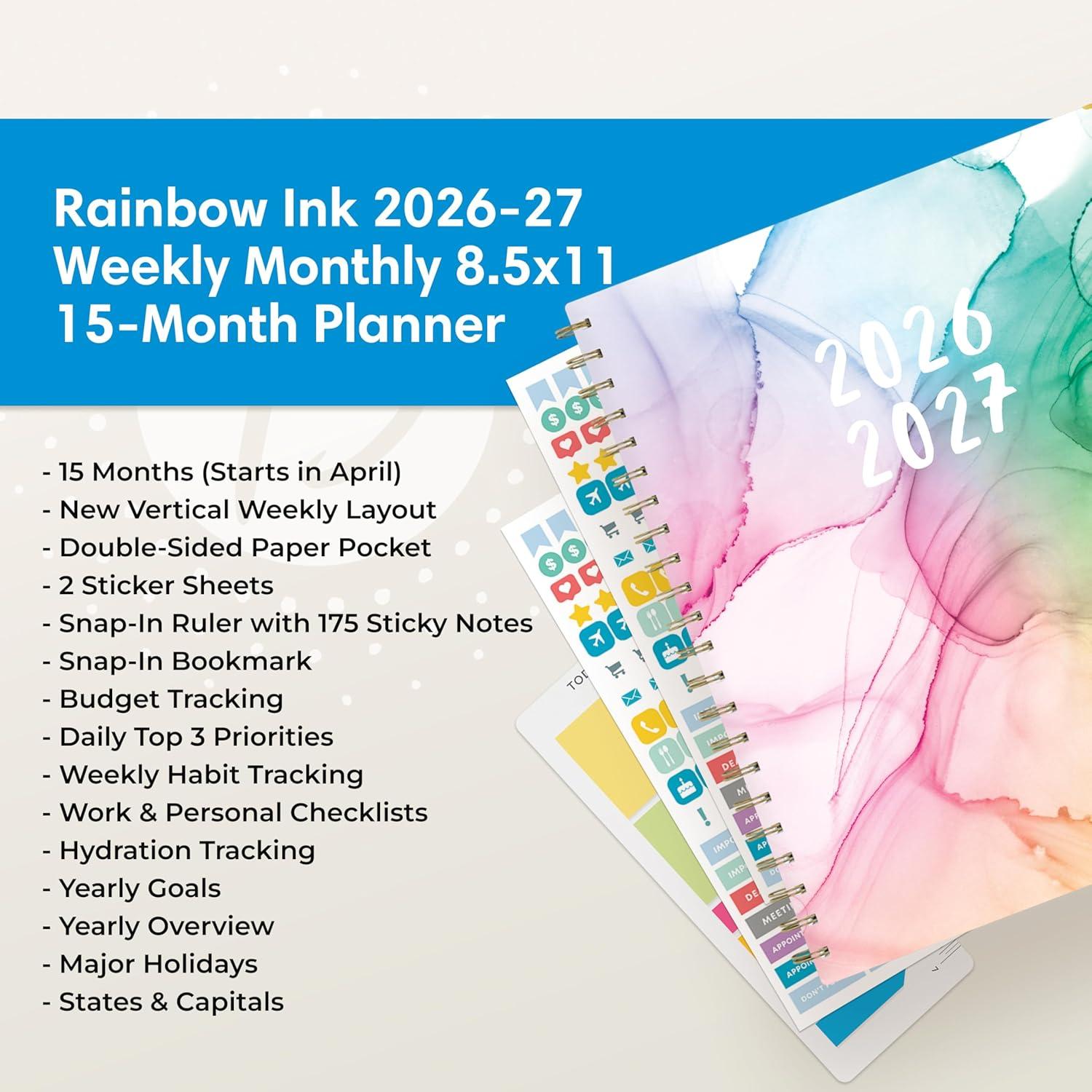 imageBlue Sky 15 Month 20262027 Weekly and Monthly Academic Year Planner Calendar April 2026 June 2027 85 x 11 Hard Cover Wirebound Laminated Tabs Storage Pocket Includes Snapin Ruler wSticky Notes amp Sticker Sheet Londonberry WhiteRainbow Ink 20262027