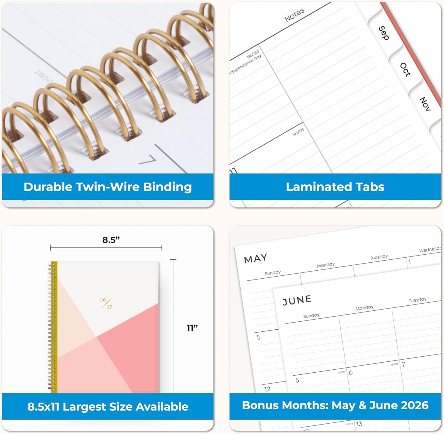 imageBlue Sky 20262027 Weekly and Monthly Academic Year Planner Calendar July 2026 June 2027 5 x 8 Clear Pocket Cover Wirebound Laminated Tabs Cali PinkCali Pink 20262027