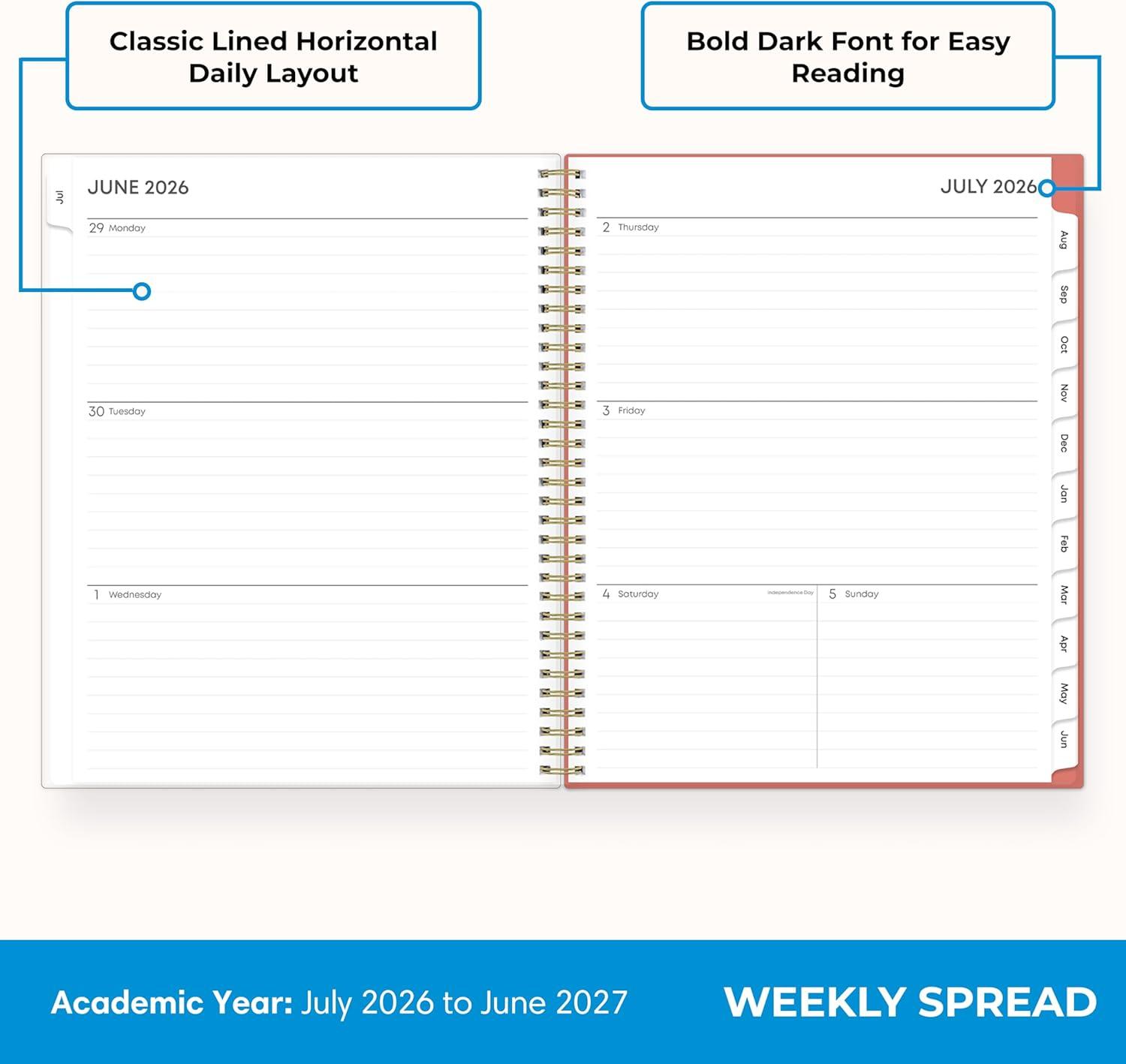 imageBlue Sky 20262027 Weekly and Monthly Academic Year Planner Calendar July 2026 June 2027 5 x 8 Clear Pocket Cover Wirebound Laminated Tabs Cali PinkCali Pink 20262027