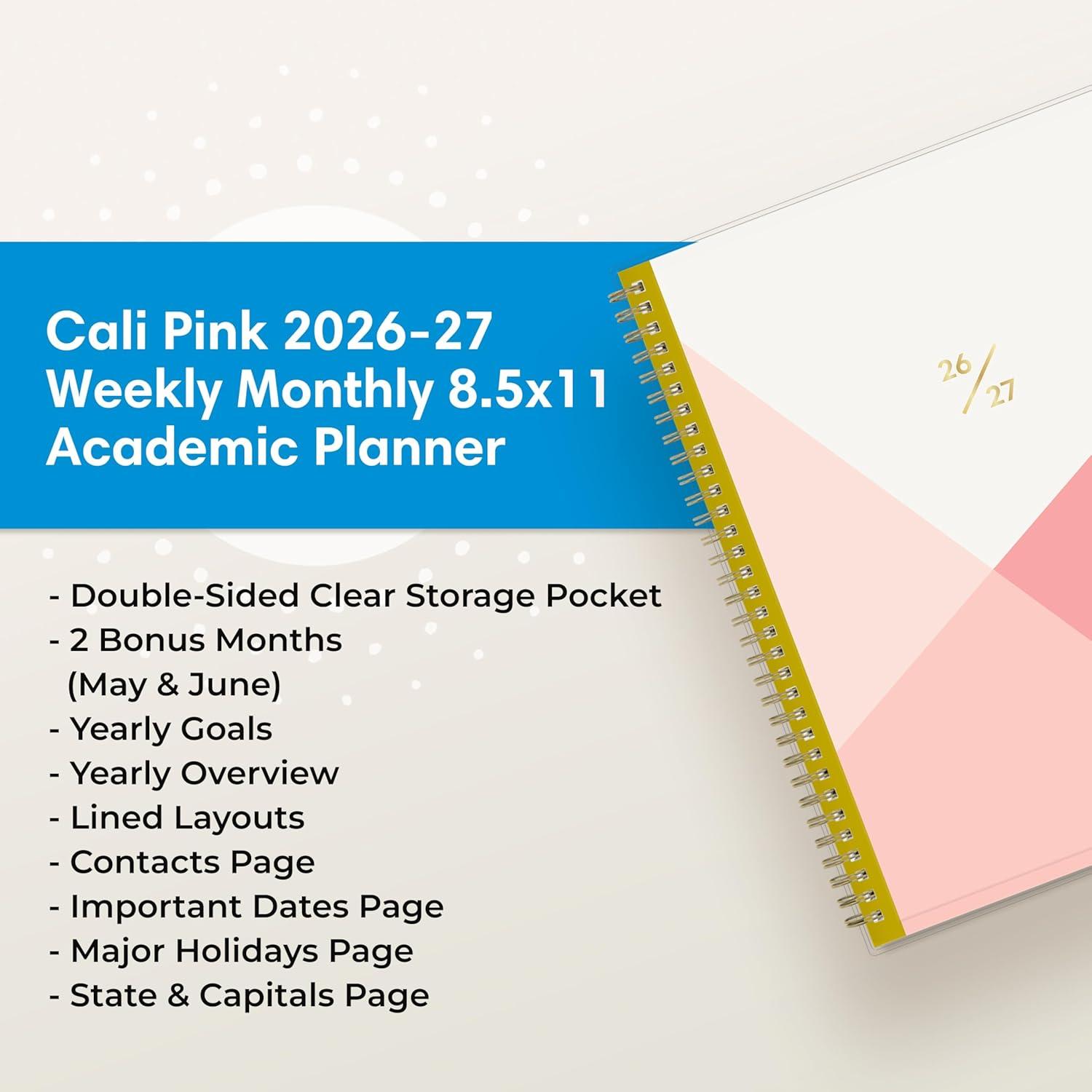 imageBlue Sky 20262027 Weekly and Monthly Academic Year Planner Calendar July 2026 June 2027 5 x 8 Clear Pocket Cover Wirebound Laminated Tabs Cali PinkCali Pink 20262027