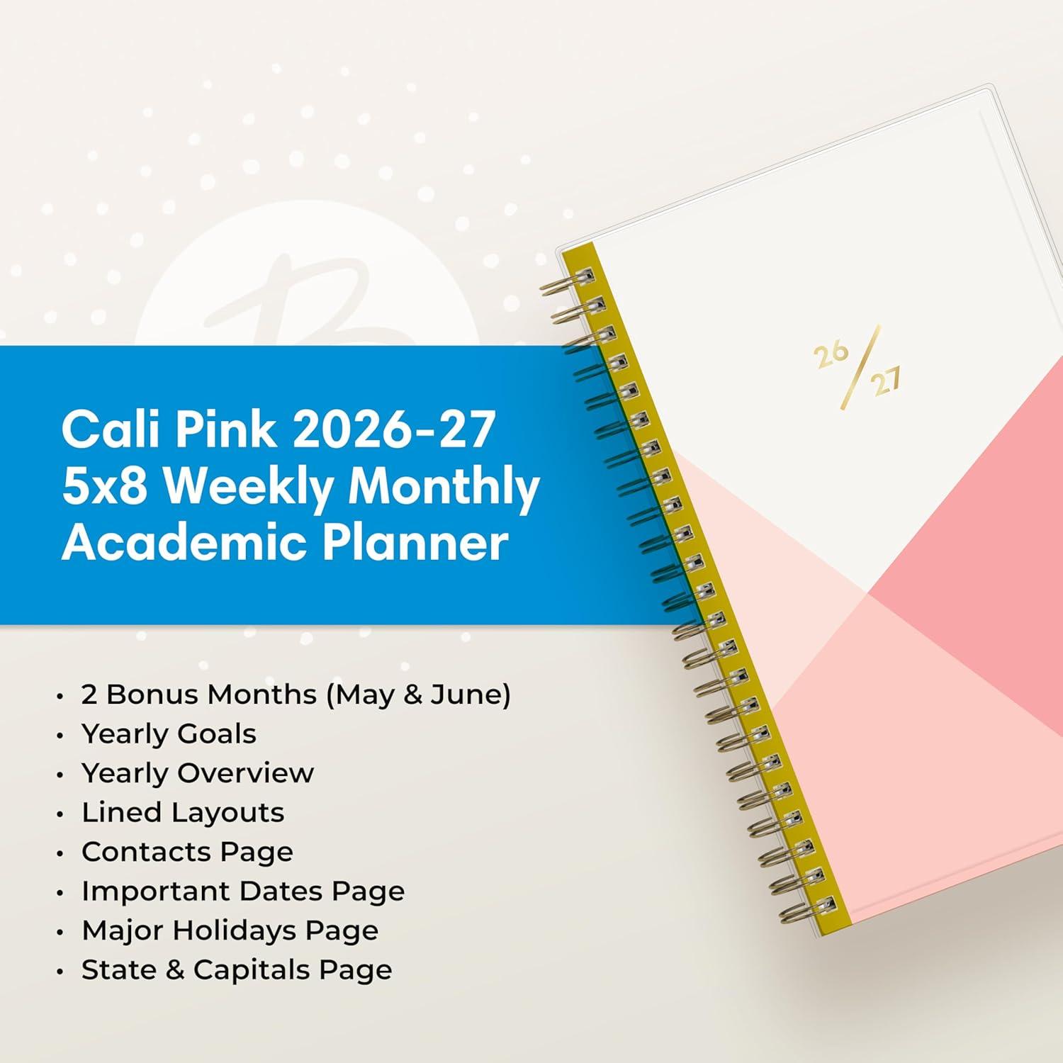 imageBlue Sky 20262027 Weekly and Monthly Academic Year Planner Calendar July 2026 June 2027 5 x 8 Clear Pocket Cover Wirebound Laminated Tabs Cali PinkCali Pink 20262027