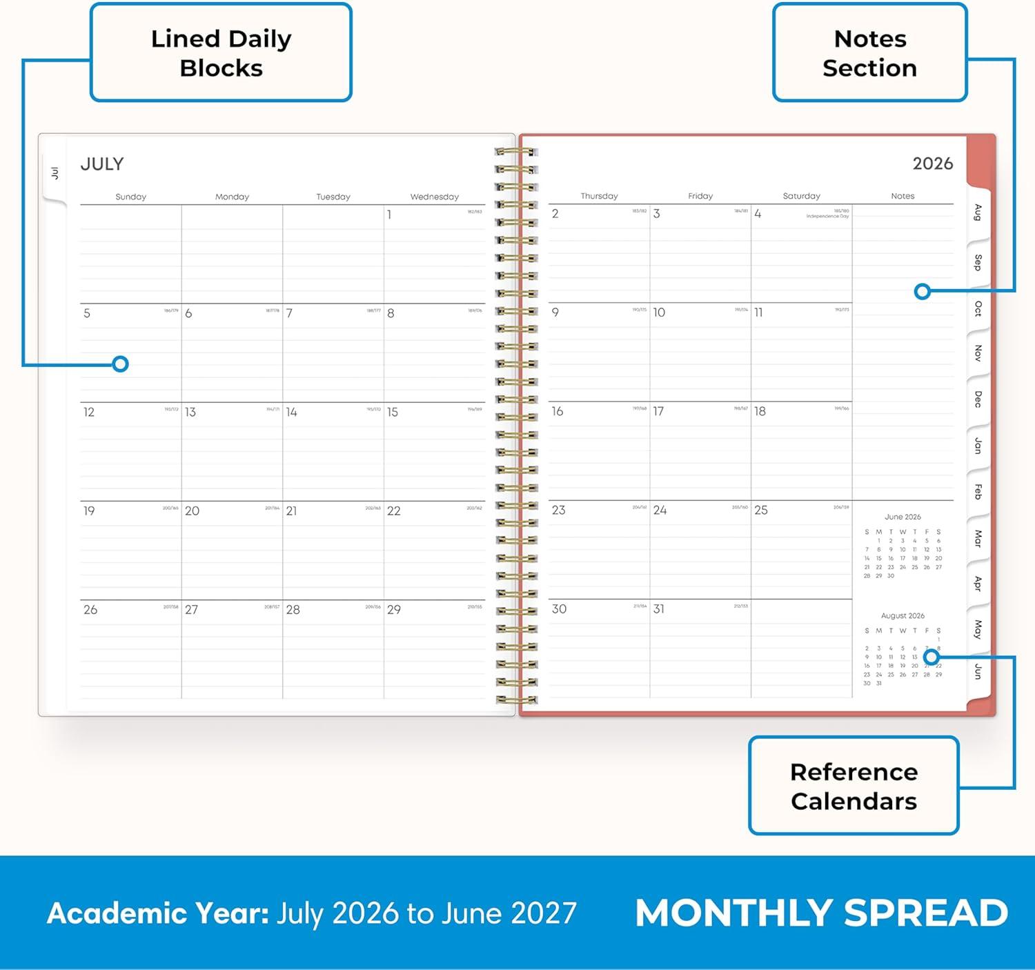 imageBlue Sky 20262027 Weekly and Monthly Academic Year Planner Calendar July 2026 June 2027 5 x 8 Clear Pocket Cover Wirebound Laminated Tabs Cali PinkCali Pink 20262027