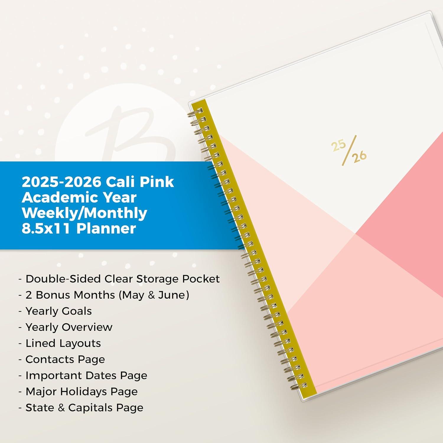 imageBlue Sky 20262027 Weekly and Monthly Academic Year Planner Calendar July 2026 June 2027 5 x 8 Clear Pocket Cover Wirebound Laminated Tabs Cali PinkCali Pink 20252026