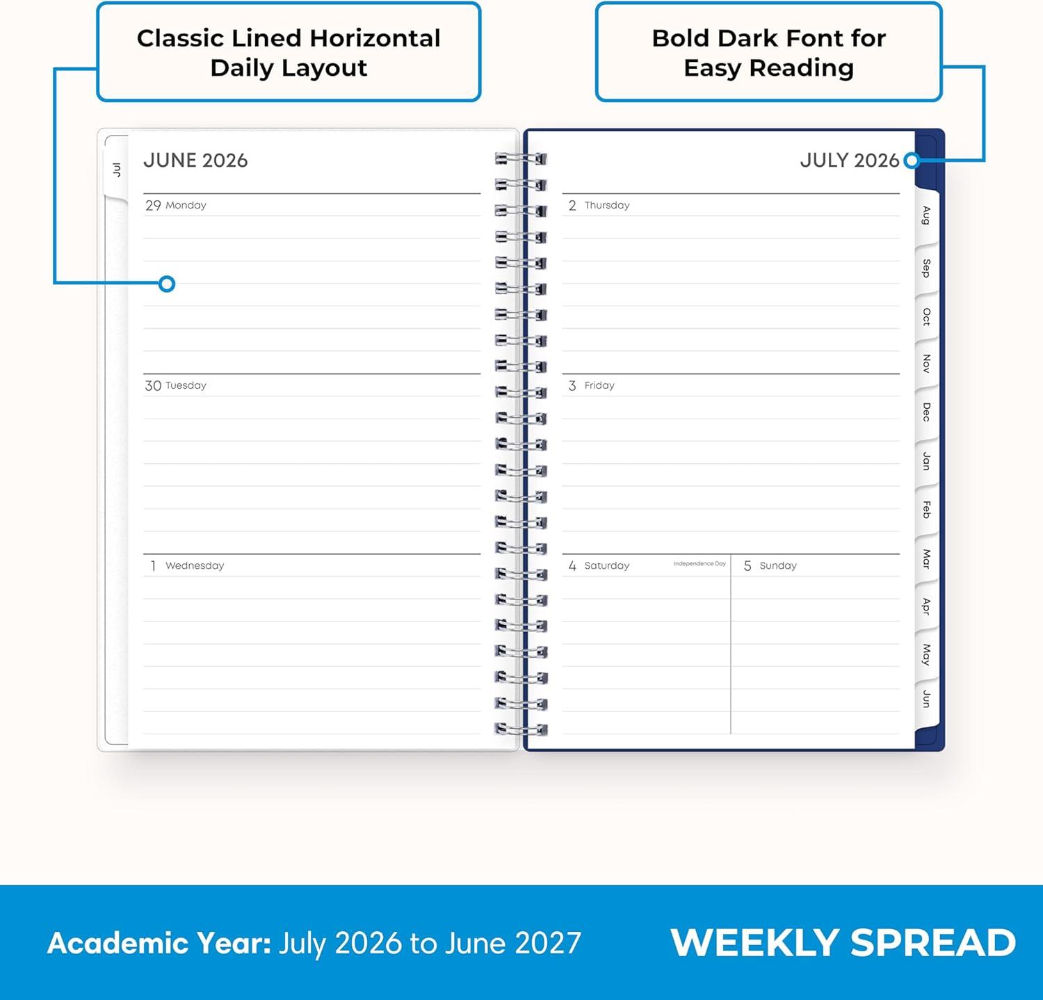 imageBlue Sky 20262027 Weekly and Monthly Academic Year Planner Calendar July 2026 June 2027 5 x 8 Flexible Cover Wirebound Laminated Tabs ChansonChanson 20262027