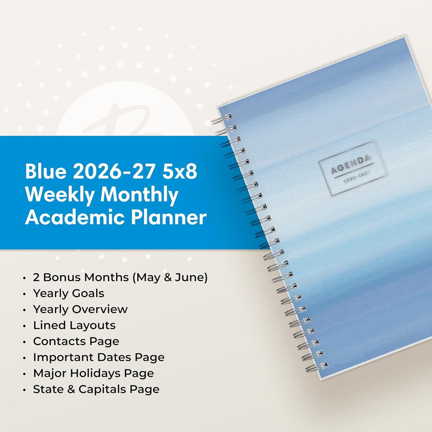 imageBlue Sky 20262027 Weekly and Monthly Academic Year Planner Calendar July 2026 June 2027 5 x 8 Flexible Cover Wirebound Laminated Tabs ChansonChanson 20262027