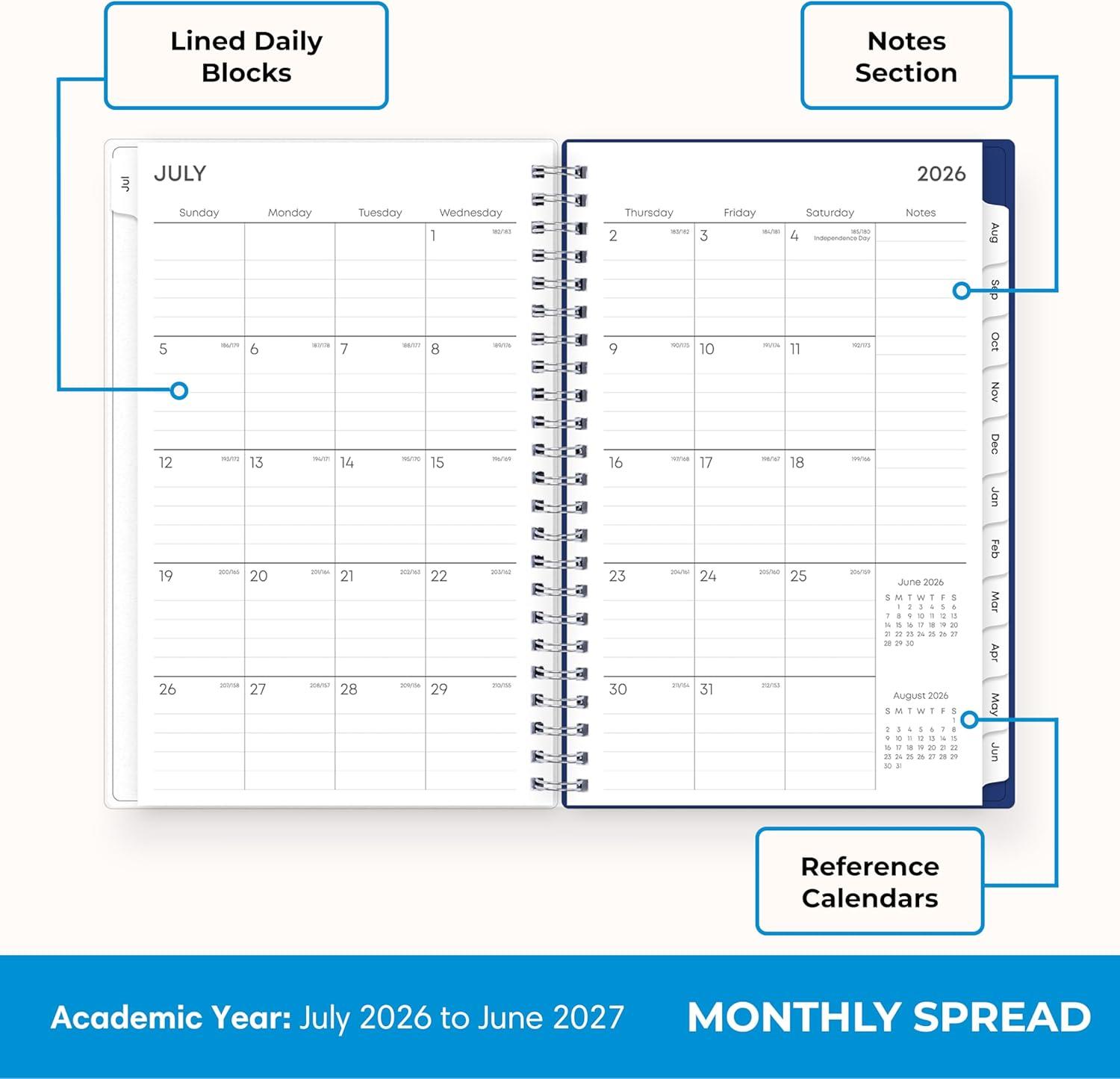 imageBlue Sky 20262027 Weekly and Monthly Academic Year Planner Calendar July 2026 June 2027 5 x 8 Flexible Cover Wirebound Laminated Tabs ChansonChanson 20262027
