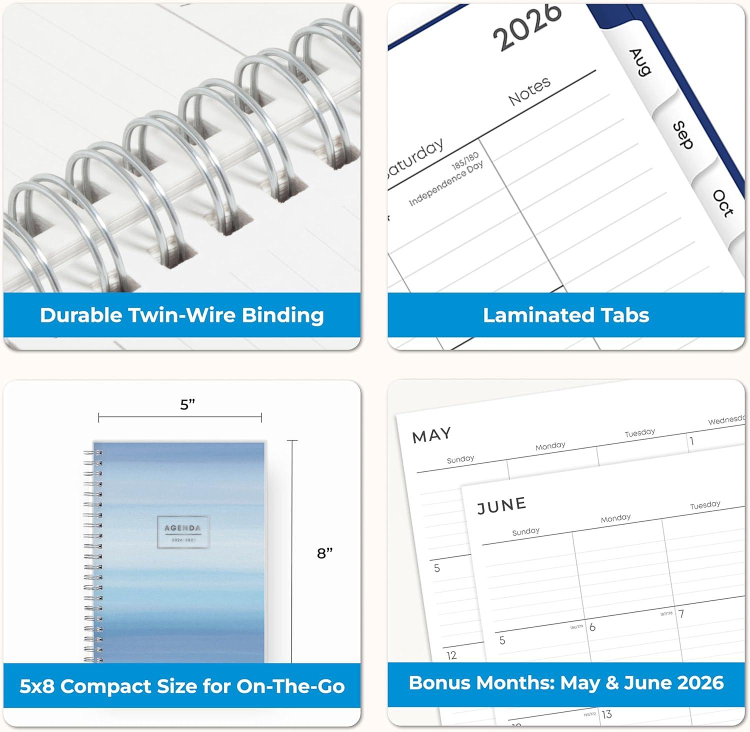 imageBlue Sky 20262027 Weekly and Monthly Academic Year Planner Calendar July 2026 June 2027 5 x 8 Flexible Cover Wirebound Laminated Tabs ChansonChanson 20262027