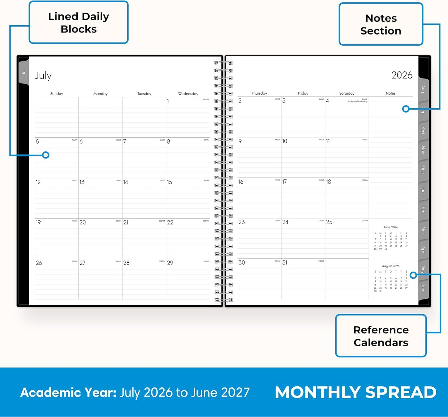 imageBlue Sky 20262027 Weekly and Monthly Academic Year Planner Calendar July 2026 June 2027 5 x 8 Flexible Cover Wirebound Laminated Tabs EnterpriseEnterprise 20262027