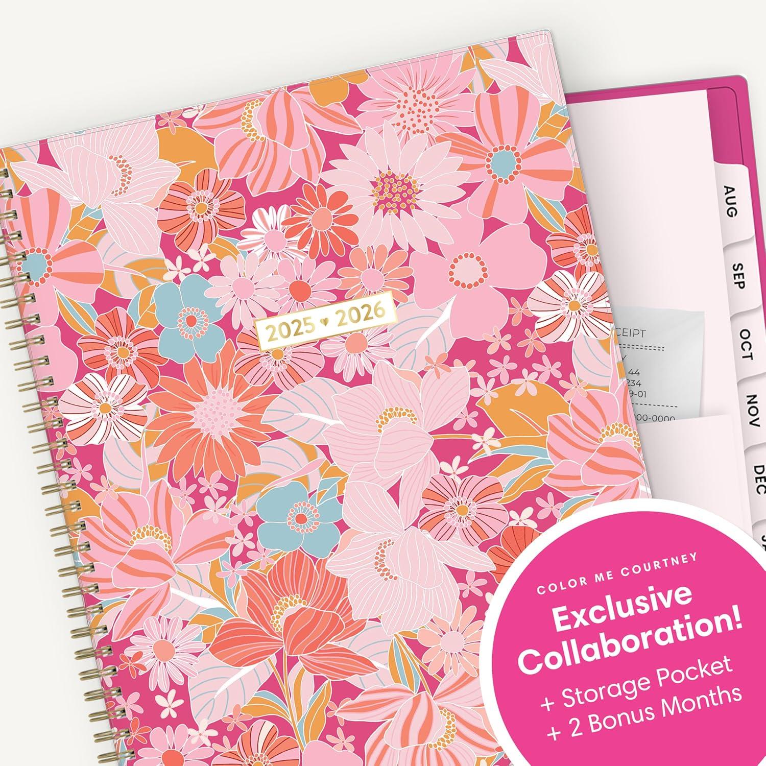 imageBlue Sky Color Me Courtney 20262027 Weekly and Monthly Academic Year Planner Calendar July 2026 June 2027 5 x 8 Flexible Cover Wirebound Laminated Tabs Storage Pocket Includes Stickers Bloom PinkBloom Pink 20252026
