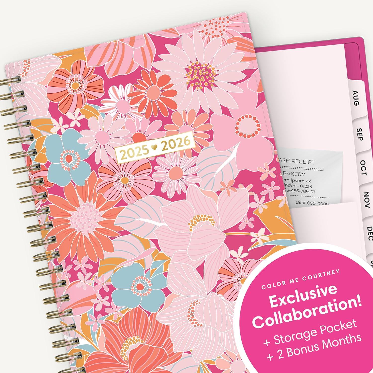 imageBlue Sky Color Me Courtney 20262027 Weekly and Monthly Academic Year Planner Calendar July 2026 June 2027 5 x 8 Flexible Cover Wirebound Laminated Tabs Storage Pocket Includes Stickers Bloom PinkBloom Pink 20252026