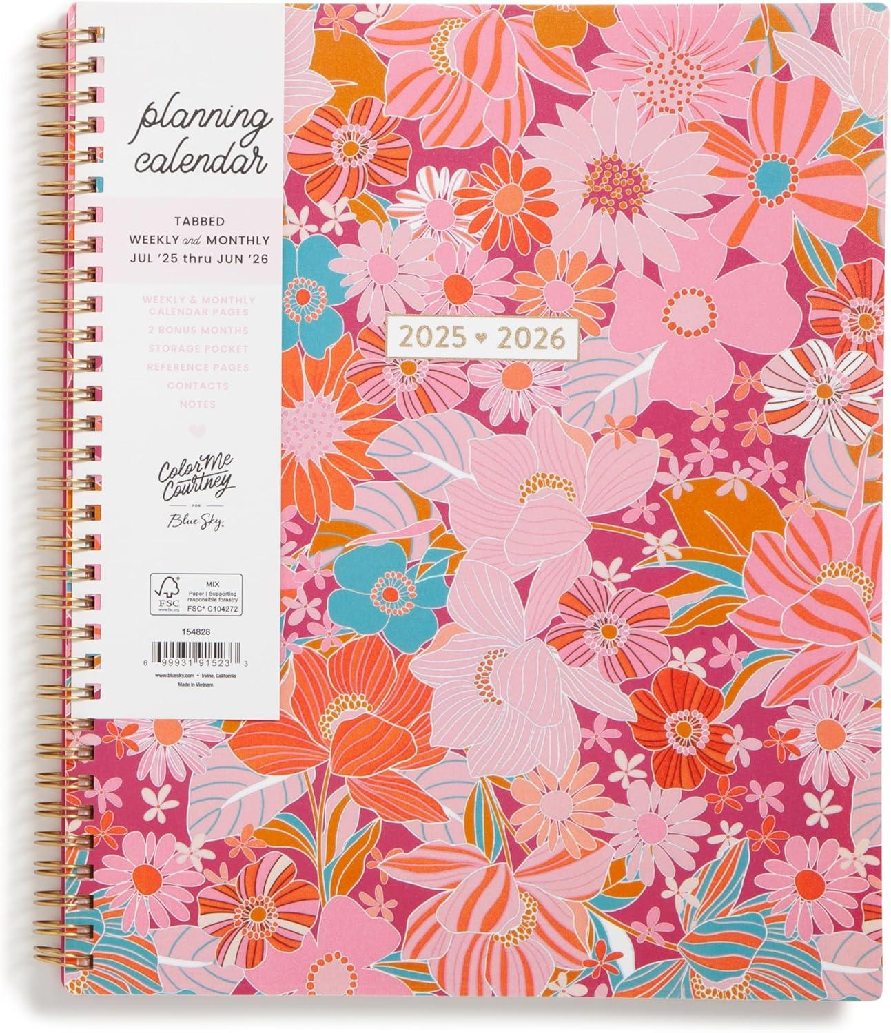 imageBlue Sky Color Me Courtney 20262027 Weekly and Monthly Academic Year Planner Calendar July 2026 June 2027 5 x 8 Flexible Cover Wirebound Laminated Tabs Storage Pocket Includes Stickers Bloom PinkBloom Pink 20252026