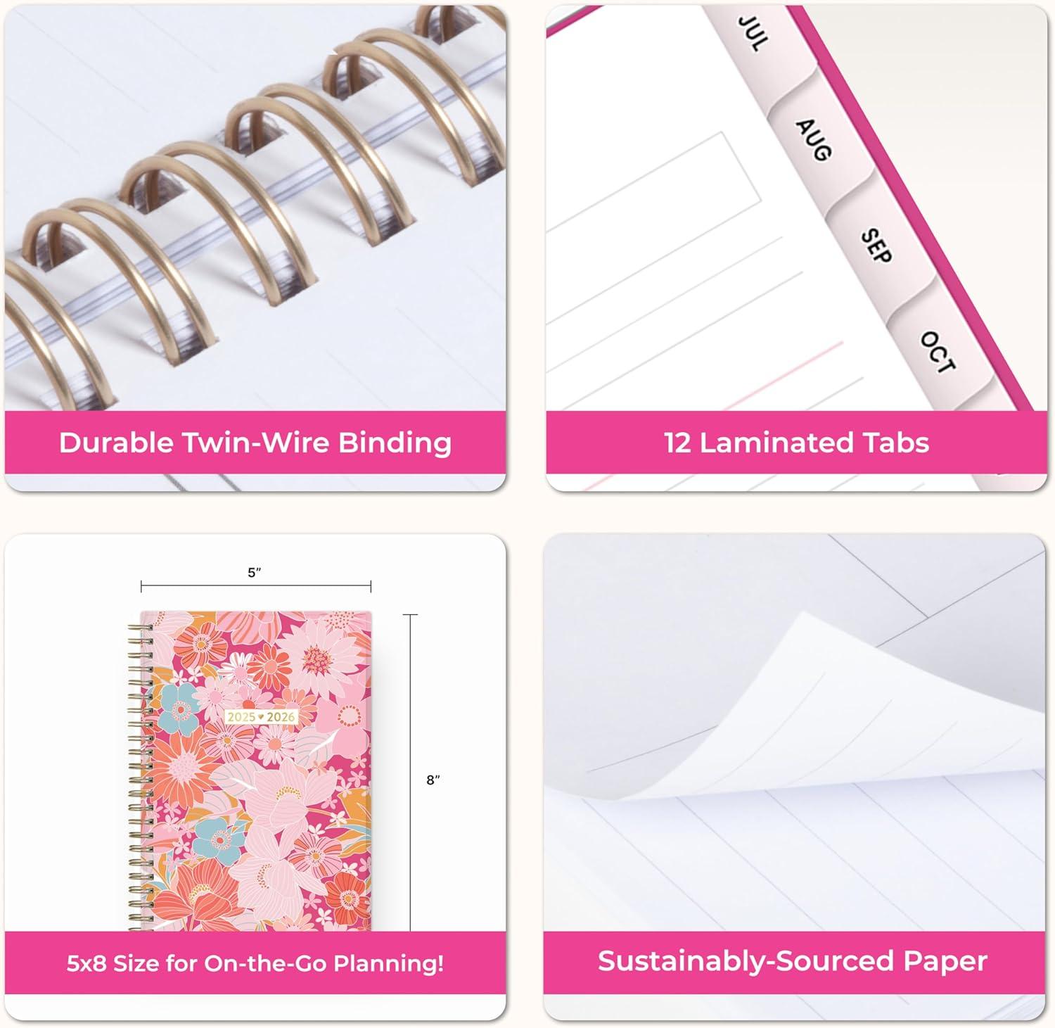imageBlue Sky Color Me Courtney 20262027 Weekly and Monthly Academic Year Planner Calendar July 2026 June 2027 5 x 8 Flexible Cover Wirebound Laminated Tabs Storage Pocket Includes Stickers Bloom PinkBloom Pink 20252026