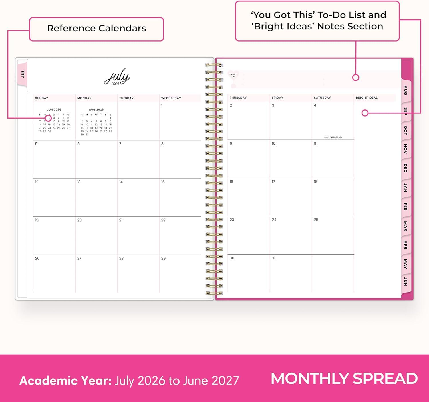 imageBlue Sky Color Me Courtney 20262027 Weekly and Monthly Academic Year Planner Calendar July 2026 June 2027 5 x 8 Flexible Cover Wirebound Laminated Tabs Storage Pocket Includes Stickers Bloom PinkBloom Pink 20262027