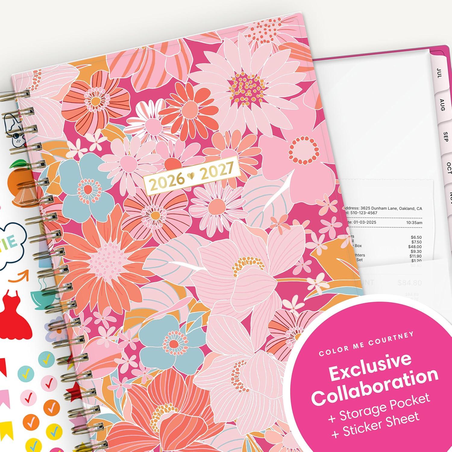 imageBlue Sky Color Me Courtney 20262027 Weekly and Monthly Academic Year Planner Calendar July 2026 June 2027 5 x 8 Flexible Cover Wirebound Laminated Tabs Storage Pocket Includes Stickers Bloom PinkBloom Pink 20262027