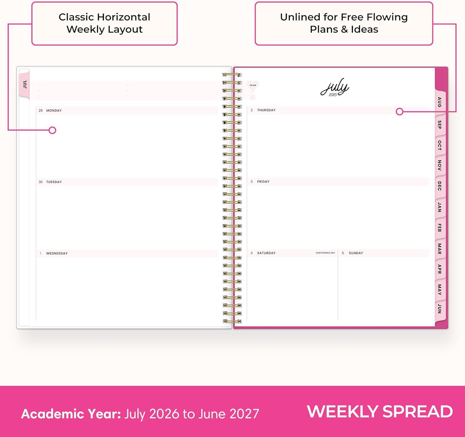 imageBlue Sky Color Me Courtney 20262027 Weekly and Monthly Academic Year Planner Calendar July 2026 June 2027 5 x 8 Flexible Cover Wirebound Laminated Tabs Storage Pocket Includes Stickers Bloom PinkBloom Pink 20262027