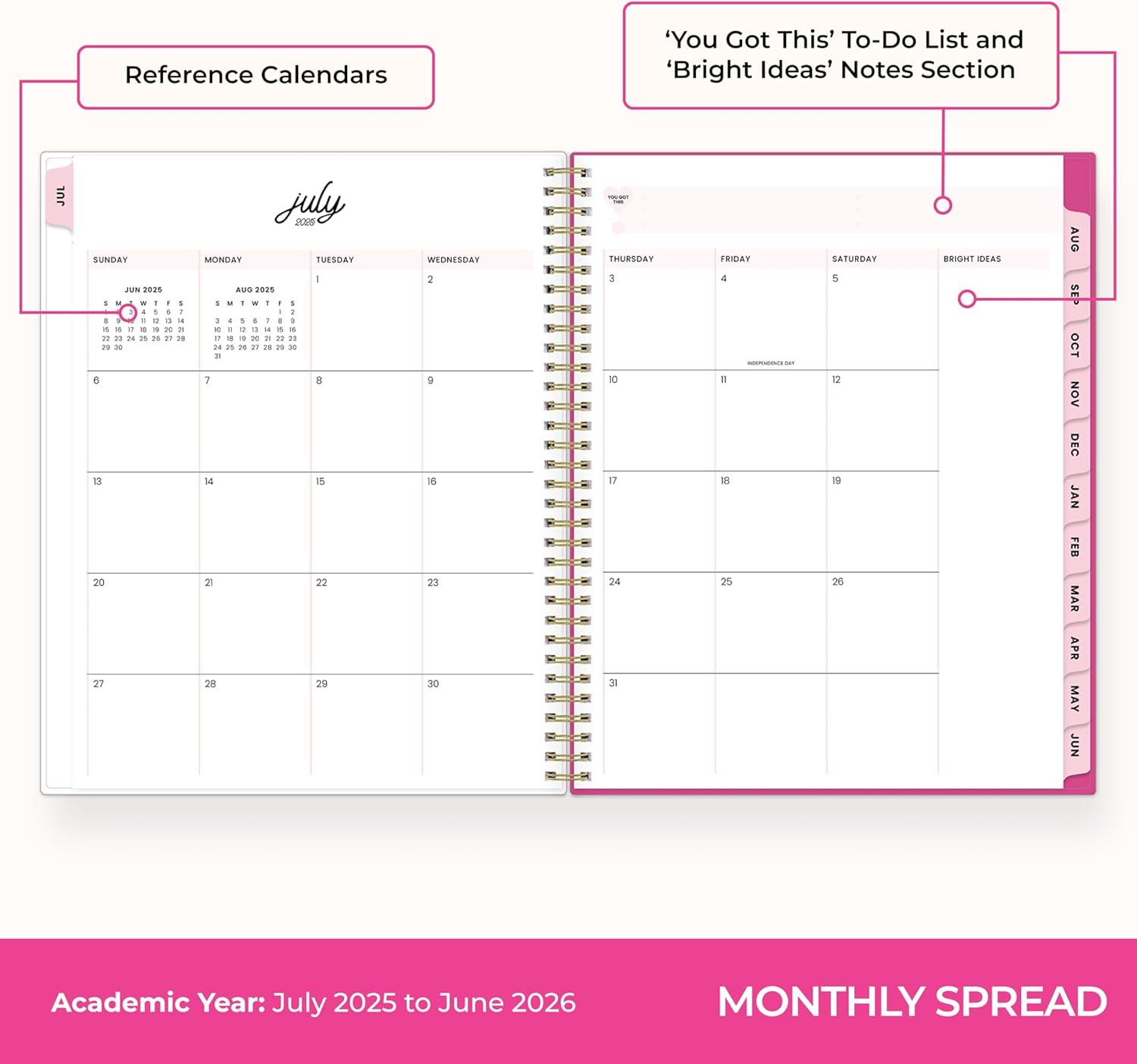 imageBlue Sky Color Me Courtney 20262027 Weekly and Monthly Academic Year Planner Calendar July 2026 June 2027 5 x 8 Flexible Cover Wirebound Laminated Tabs Storage Pocket Includes Stickers Bloom PinkBloom Pink 20252026