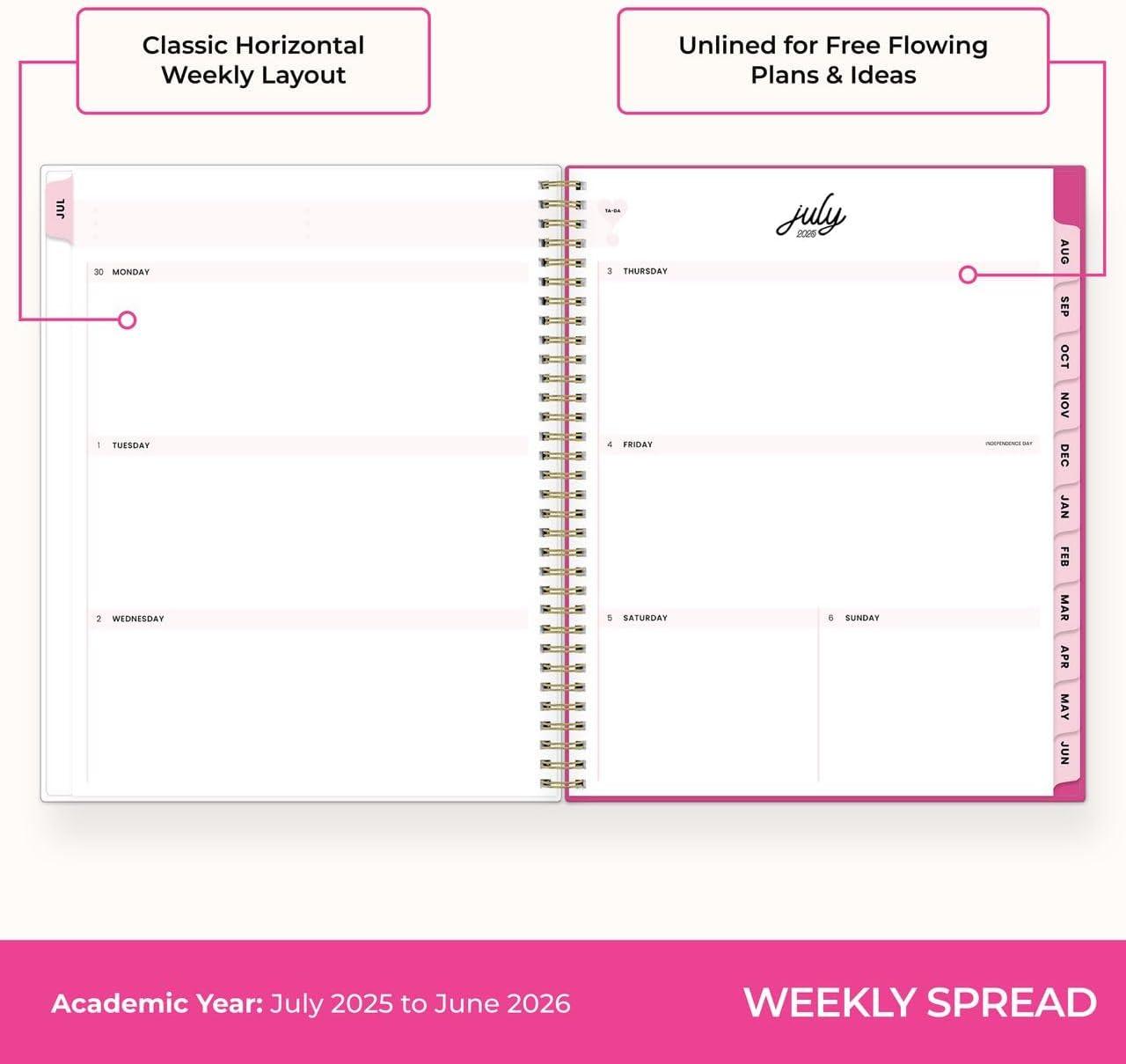imageBlue Sky Color Me Courtney 20262027 Weekly and Monthly Academic Year Planner Calendar July 2026 June 2027 5 x 8 Flexible Cover Wirebound Laminated Tabs Storage Pocket Includes Stickers Bloom PinkBloom Pink 20252026