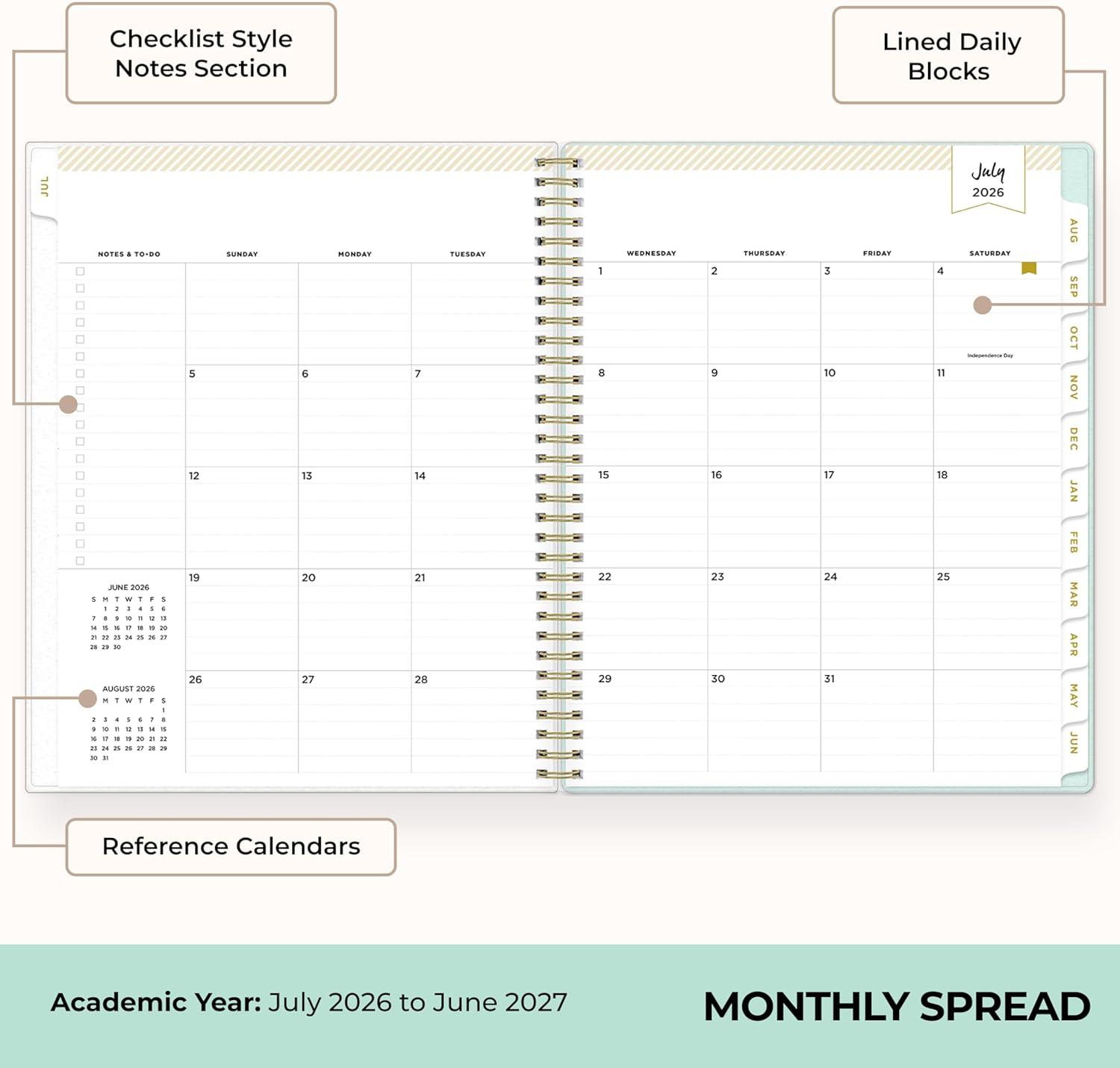 imageBlue Sky Day Designer 20262027 Weekly and Monthly Academic Year Planner Calendar July 2026 June 2027 5 x 8 Flexible Cover Laminated Tabs Storage Pocket Includes Stickers Secret Garden MintSecret Garden Mint 20262027