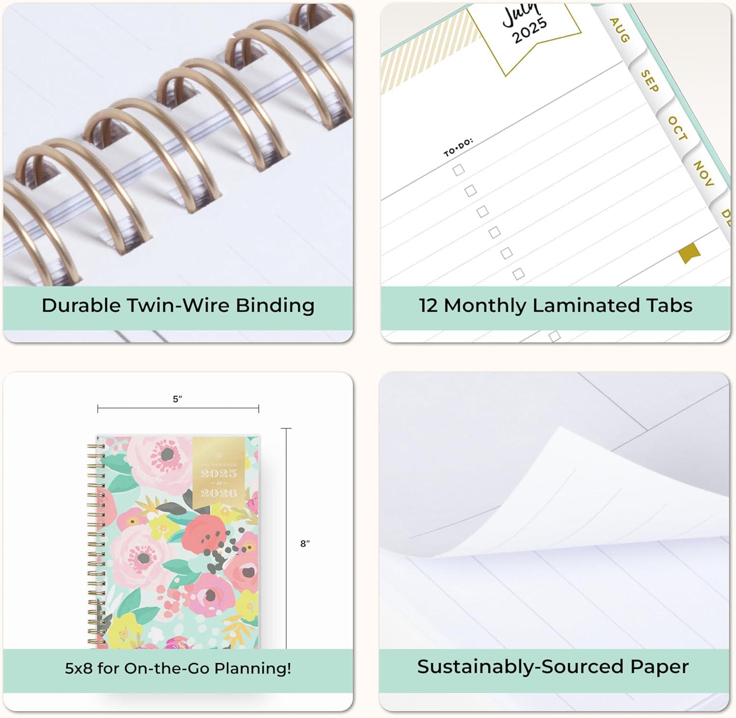 imageBlue Sky Day Designer 20262027 Weekly and Monthly Academic Year Planner Calendar July 2026 June 2027 5 x 8 Flexible Cover Laminated Tabs Storage Pocket Includes Stickers Secret Garden MintSecret Garden Mint 20252026