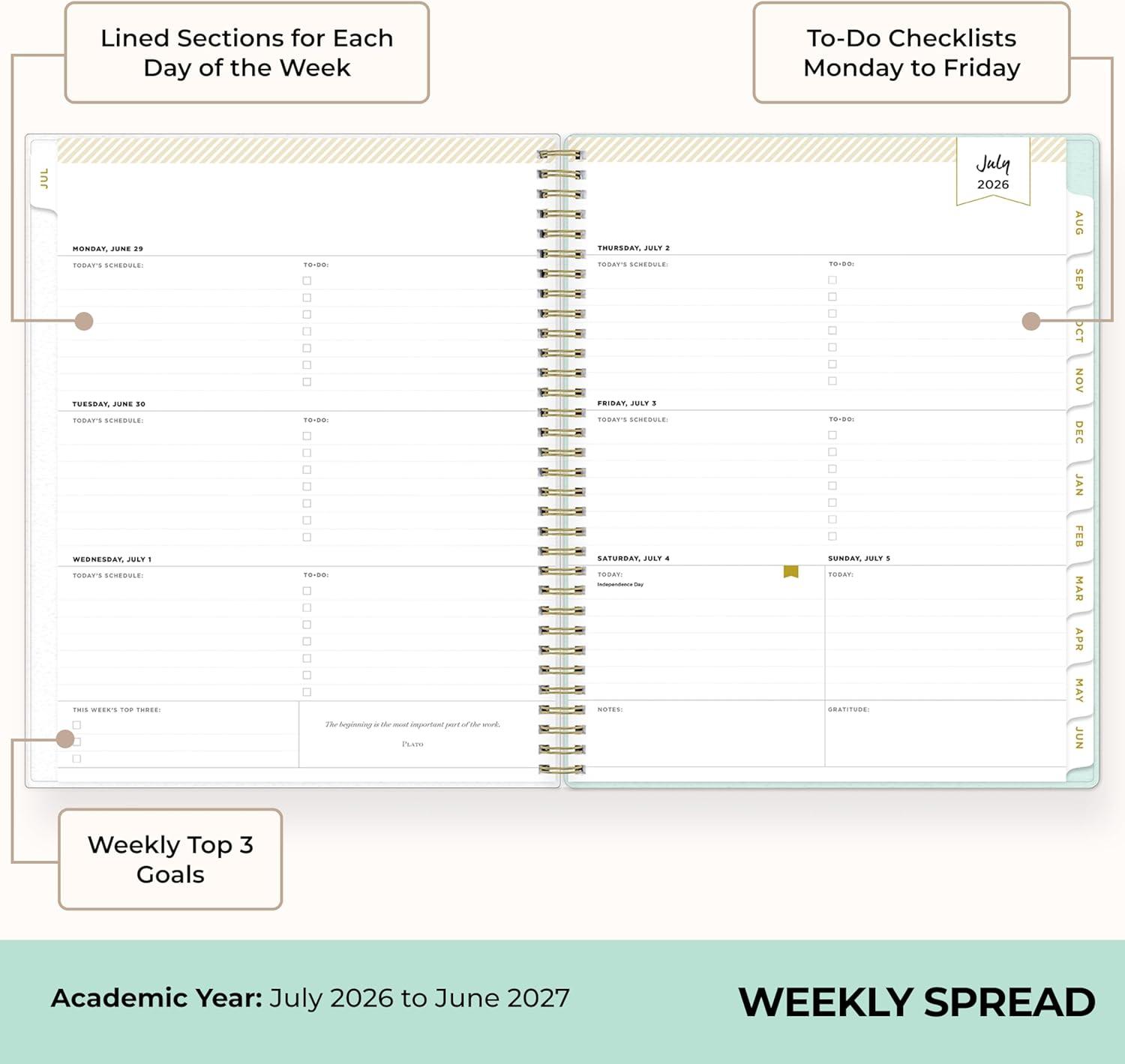 imageBlue Sky Day Designer 20262027 Weekly and Monthly Academic Year Planner Calendar July 2026 June 2027 5 x 8 Flexible Cover Laminated Tabs Storage Pocket Includes Stickers Secret Garden MintSecret Garden Mint 20262027
