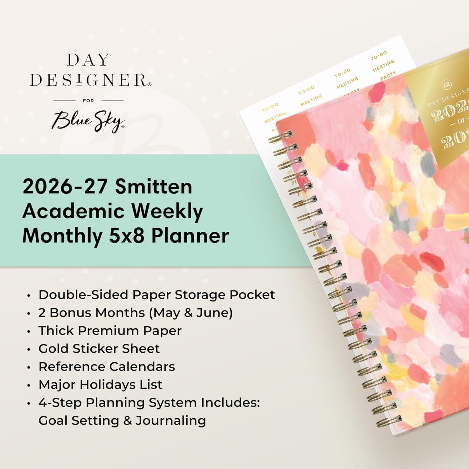 imageBlue Sky Day Designer 20262027 Weekly and Monthly Academic Year Planner Calendar July 2026 June 2027 5 x 8 Flexible Cover Wirebound Storage Pocket Includes Stickers SmittenSmitten 20262027