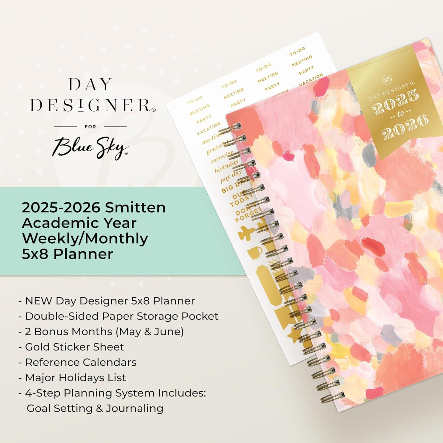 imageBlue Sky Day Designer 20262027 Weekly and Monthly Academic Year Planner Calendar July 2026 June 2027 5 x 8 Flexible Cover Wirebound Storage Pocket Includes Stickers SmittenSmitten 20252026