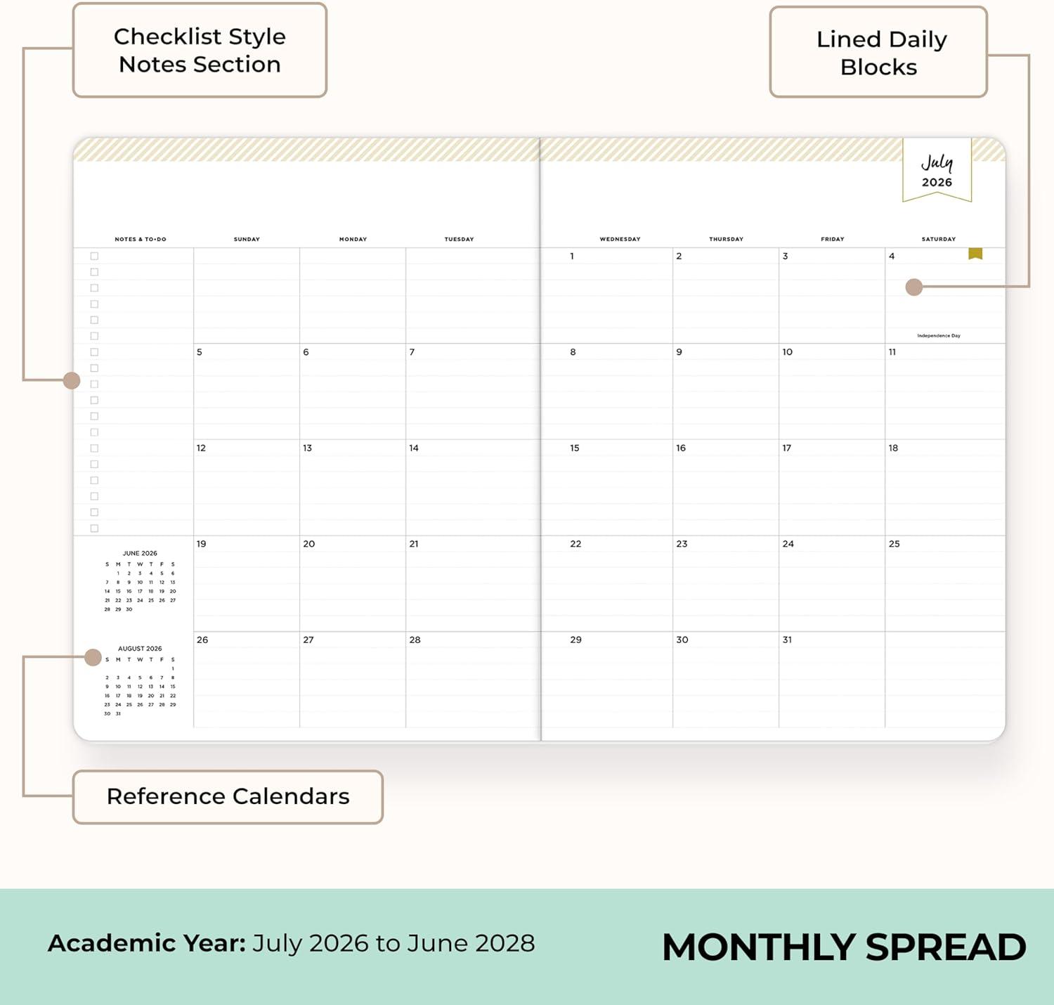imageBlue Sky Day Designer 20262028 Monthly Academic Year 24 Month Planner Calendar July 2026 June 2028 5 x 8 Flexible Cover Stapled Binding Orange Blossom MintOrange Blossom Mint 20262028