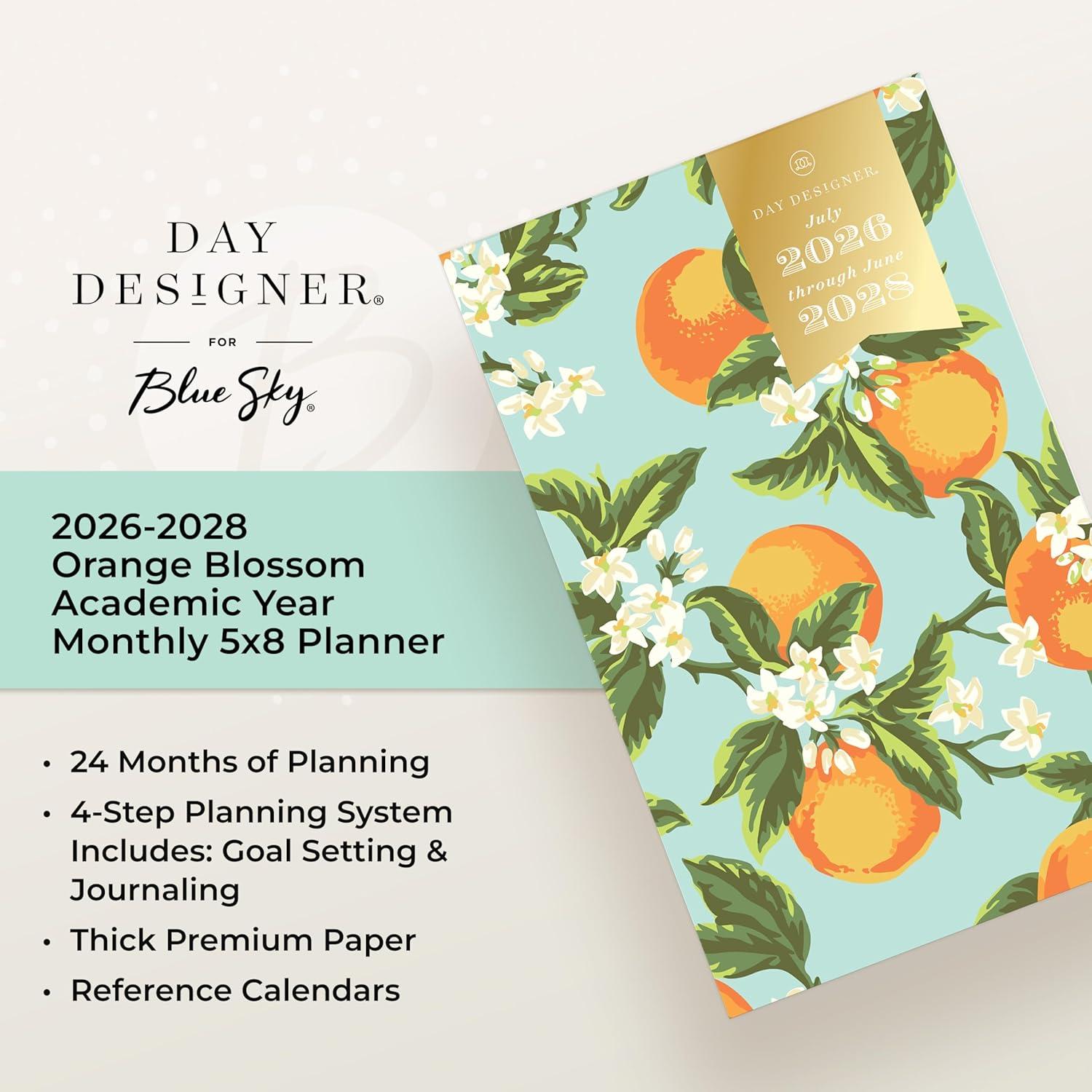 imageBlue Sky Day Designer 20262028 Monthly Academic Year 24 Month Planner Calendar July 2026 June 2028 5 x 8 Flexible Cover Stapled Binding Orange Blossom MintOrange Blossom Mint 20262028