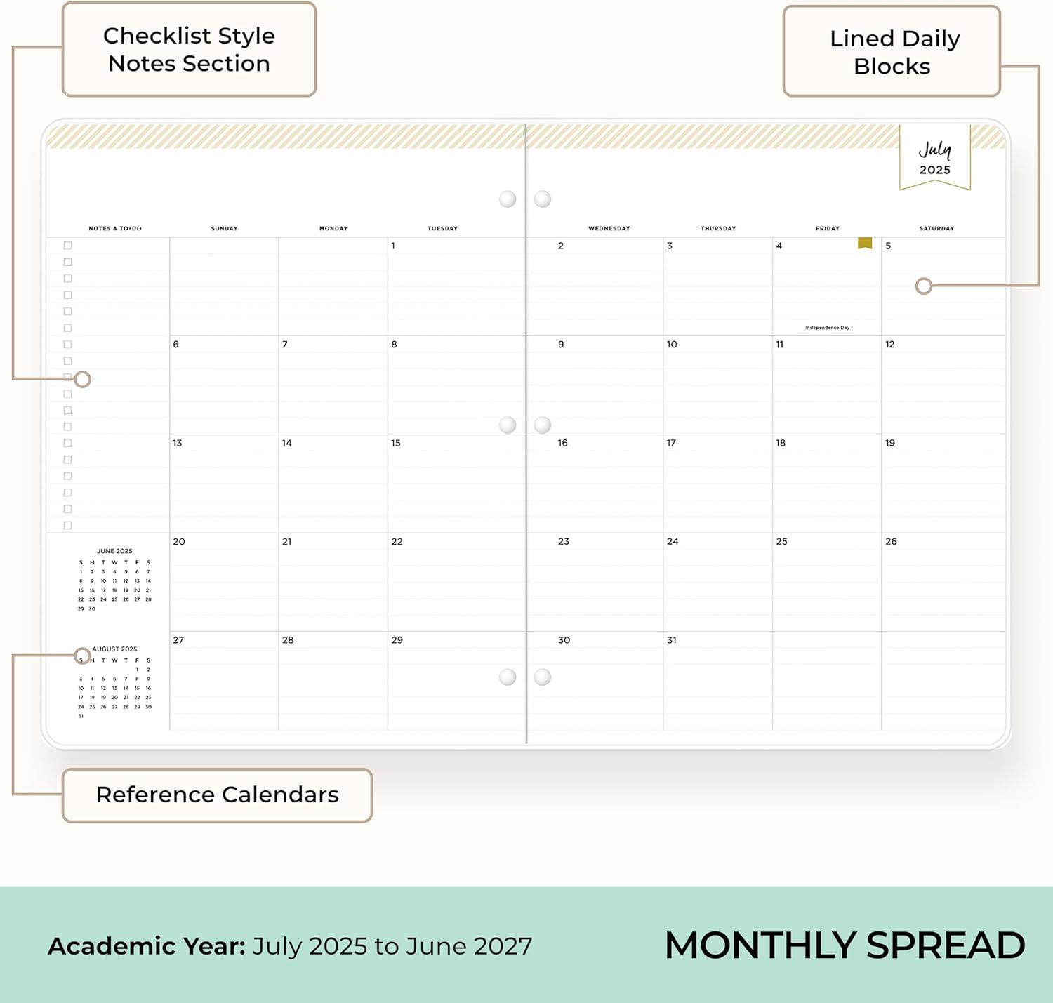 imageBlue Sky Day Designer 20262028 Monthly Academic Year 24 Month Planner Calendar July 2026 June 2028 5 x 8 Flexible Cover Stapled Binding Orange Blossom MintOrange Blossom Mint 20252026