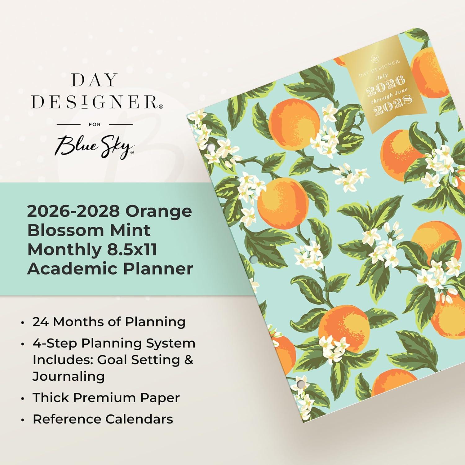 imageBlue Sky Day Designer 20262028 Monthly Academic Year 24 Month Planner Calendar July 2026 June 2028 5 x 8 Flexible Cover Stapled Binding Orange Blossom MintOrange Blossom Mint 20262028