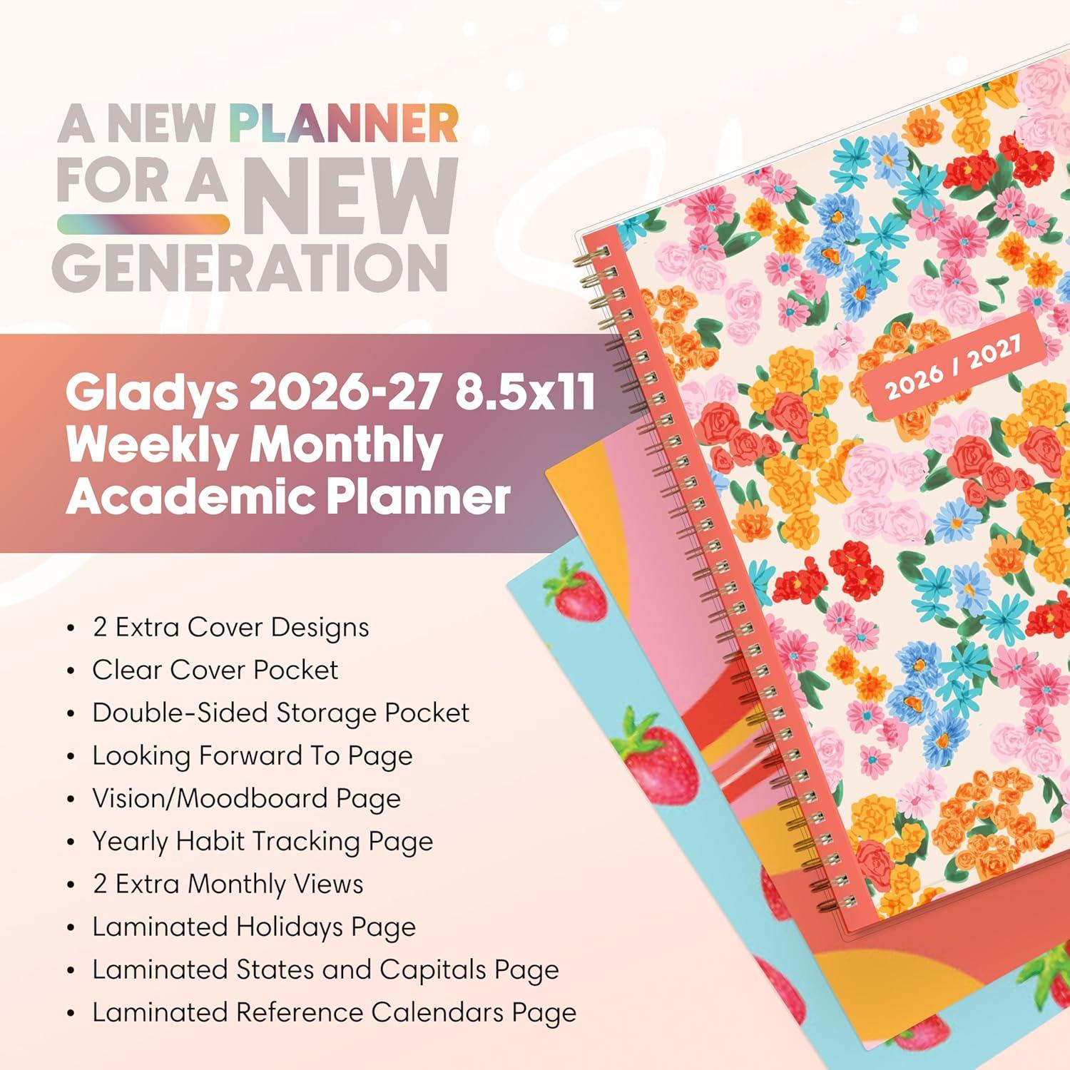 imageBlue Sky Gen Z 20262027 Weekly and Monthly Academic Year Planner Calendar July 2026 June 2027 5 x 8 Flexible Interchangeable Cover Wirebound Laminated Tabs Storage Pocket GladysGladys 20262027