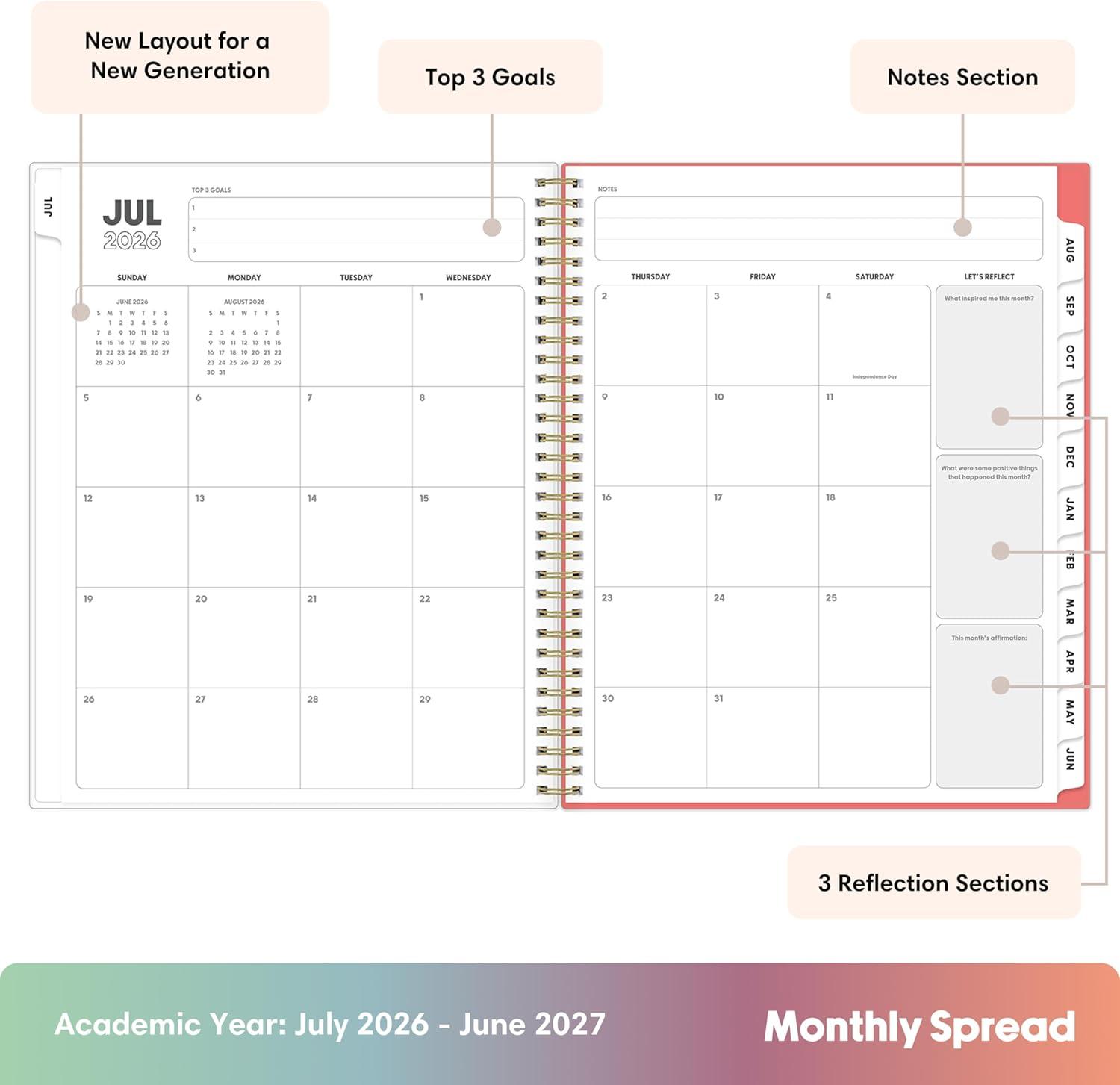 imageBlue Sky Gen Z 20262027 Weekly and Monthly Academic Year Planner Calendar July 2026 June 2027 5 x 8 Flexible Interchangeable Cover Wirebound Laminated Tabs Storage Pocket GladysGladys 20262027
