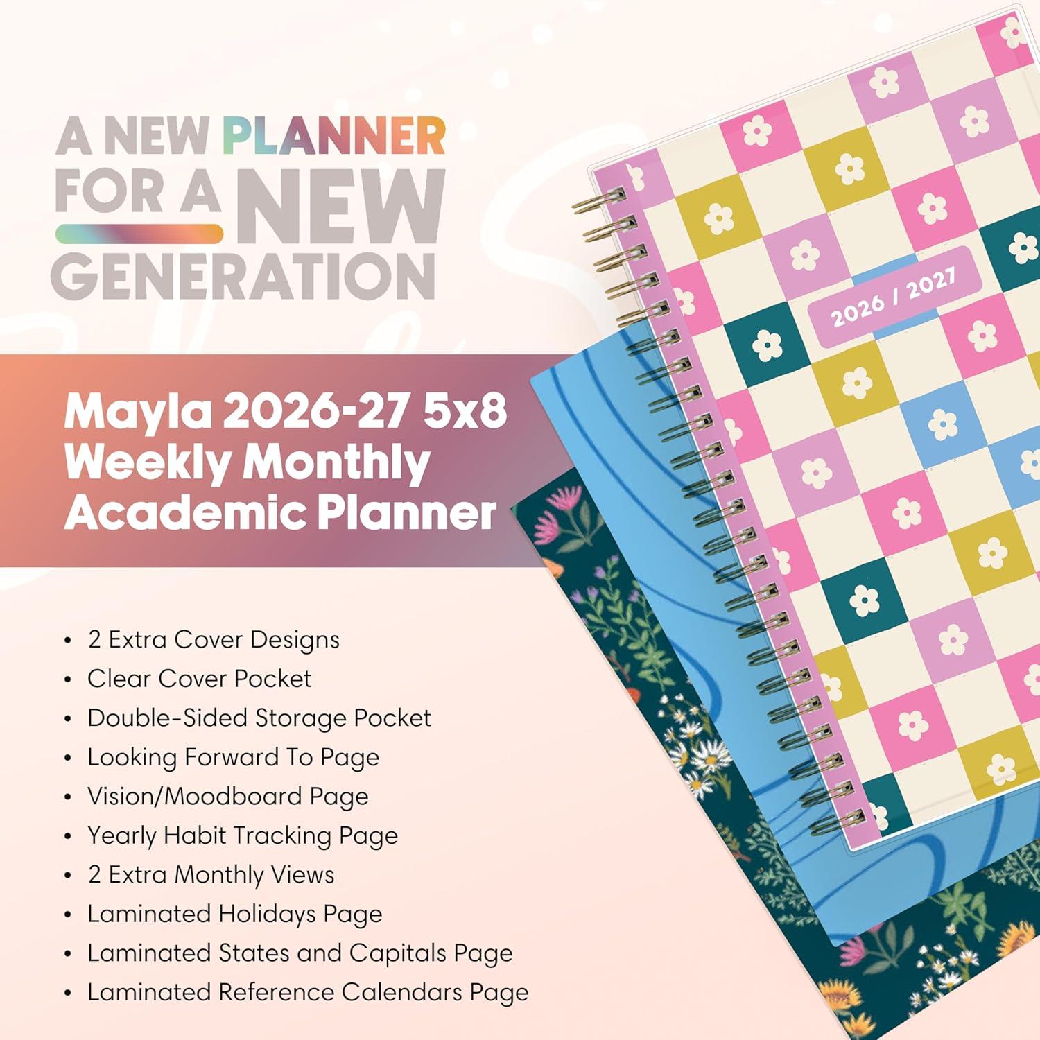 imageBlue Sky Gen Z 20262027 Weekly and Monthly Academic Year Planner Calendar July 2026 June 2027 5 x 8 Flexible Interchangeable Cover Wirebound Laminated Tabs Storage Pocket MaylaMayla 20262027