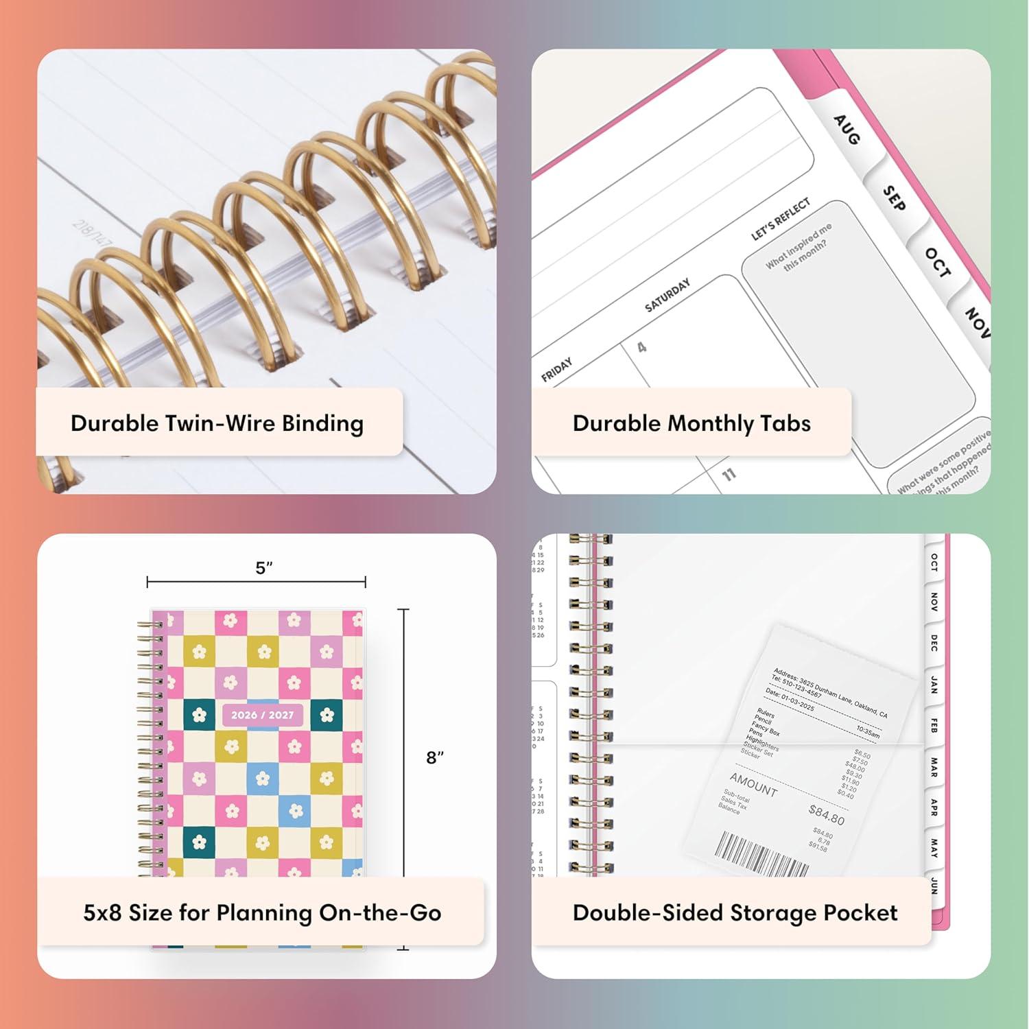 imageBlue Sky Gen Z 20262027 Weekly and Monthly Academic Year Planner Calendar July 2026 June 2027 5 x 8 Flexible Interchangeable Cover Wirebound Laminated Tabs Storage Pocket MaylaMayla 20262027