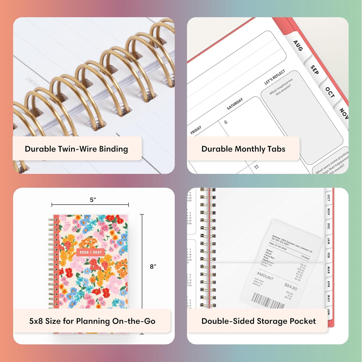 imageBlue Sky Gen Z 20262027 Weekly and Monthly Academic Year Planner Calendar July 2026 June 2027 5 x 8 Flexible Interchangeable Cover Wirebound Laminated Tabs Storage Pocket GladysGladys 20262027