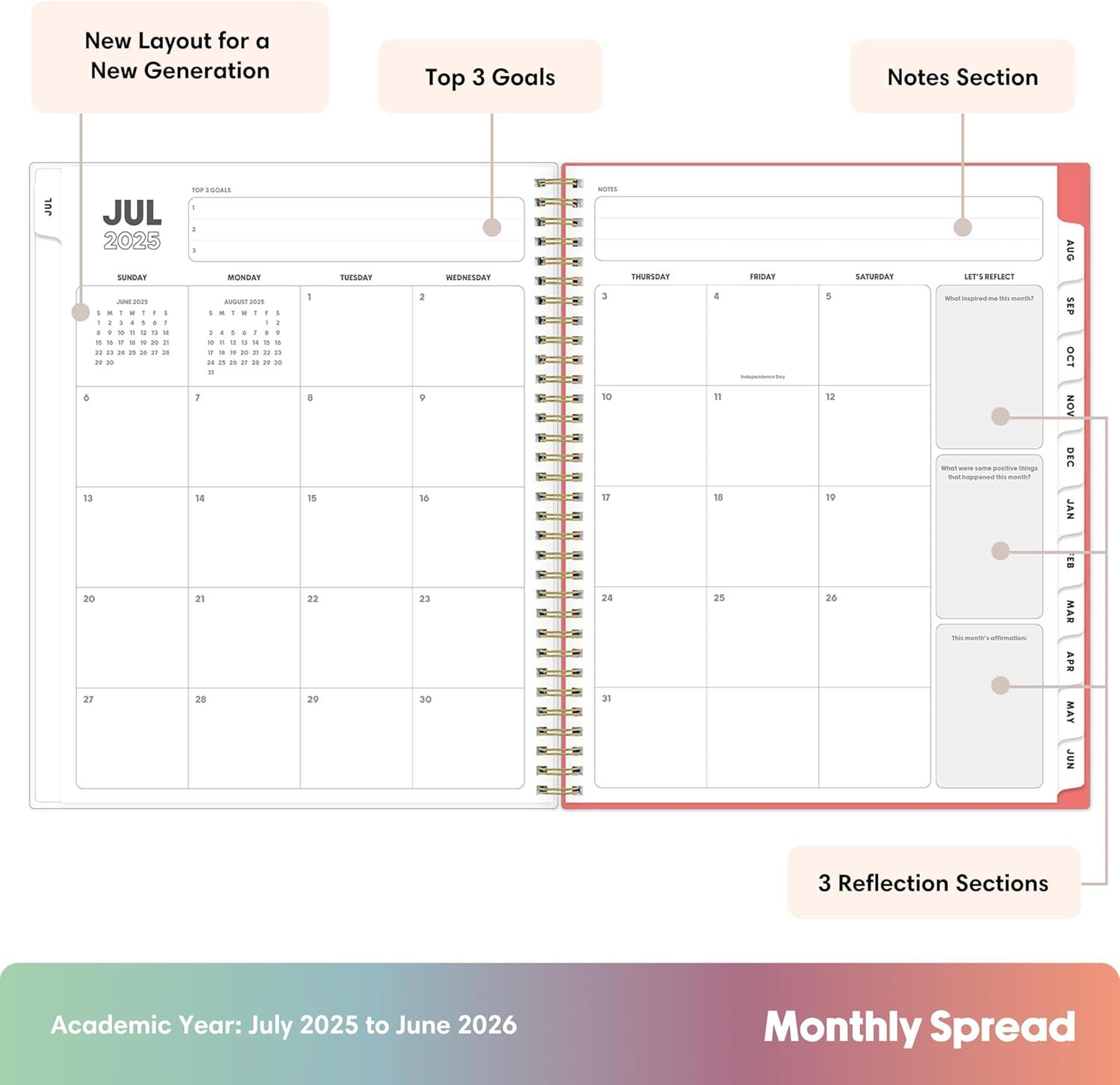 imageBlue Sky Gen Z 20262027 Weekly and Monthly Academic Year Planner Calendar July 2026 June 2027 5 x 8 Flexible Interchangeable Cover Wirebound Laminated Tabs Storage Pocket GladysGladys 20252026