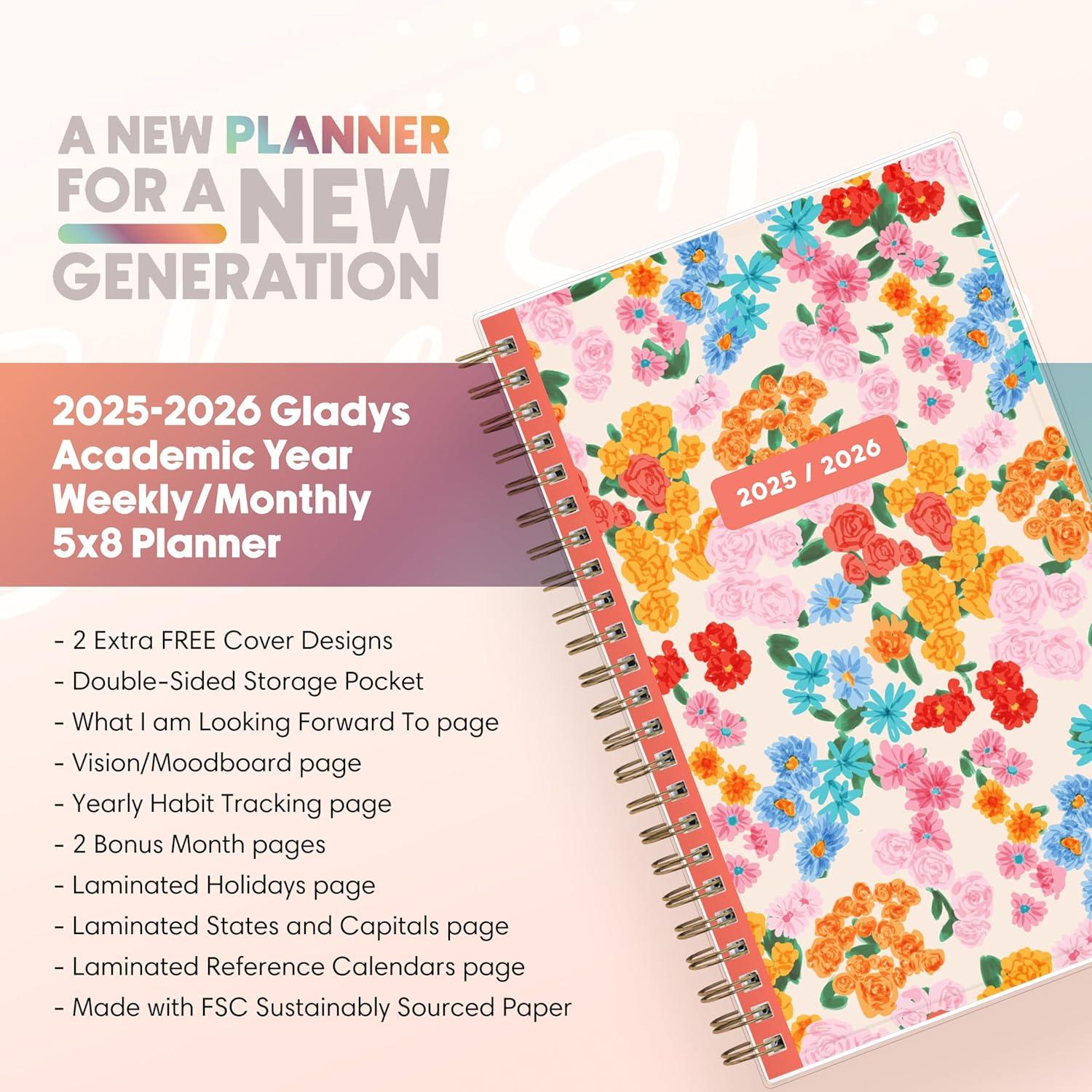 imageBlue Sky Gen Z 20262027 Weekly and Monthly Academic Year Planner Calendar July 2026 June 2027 5 x 8 Flexible Interchangeable Cover Wirebound Laminated Tabs Storage Pocket GladysGladys 20252026