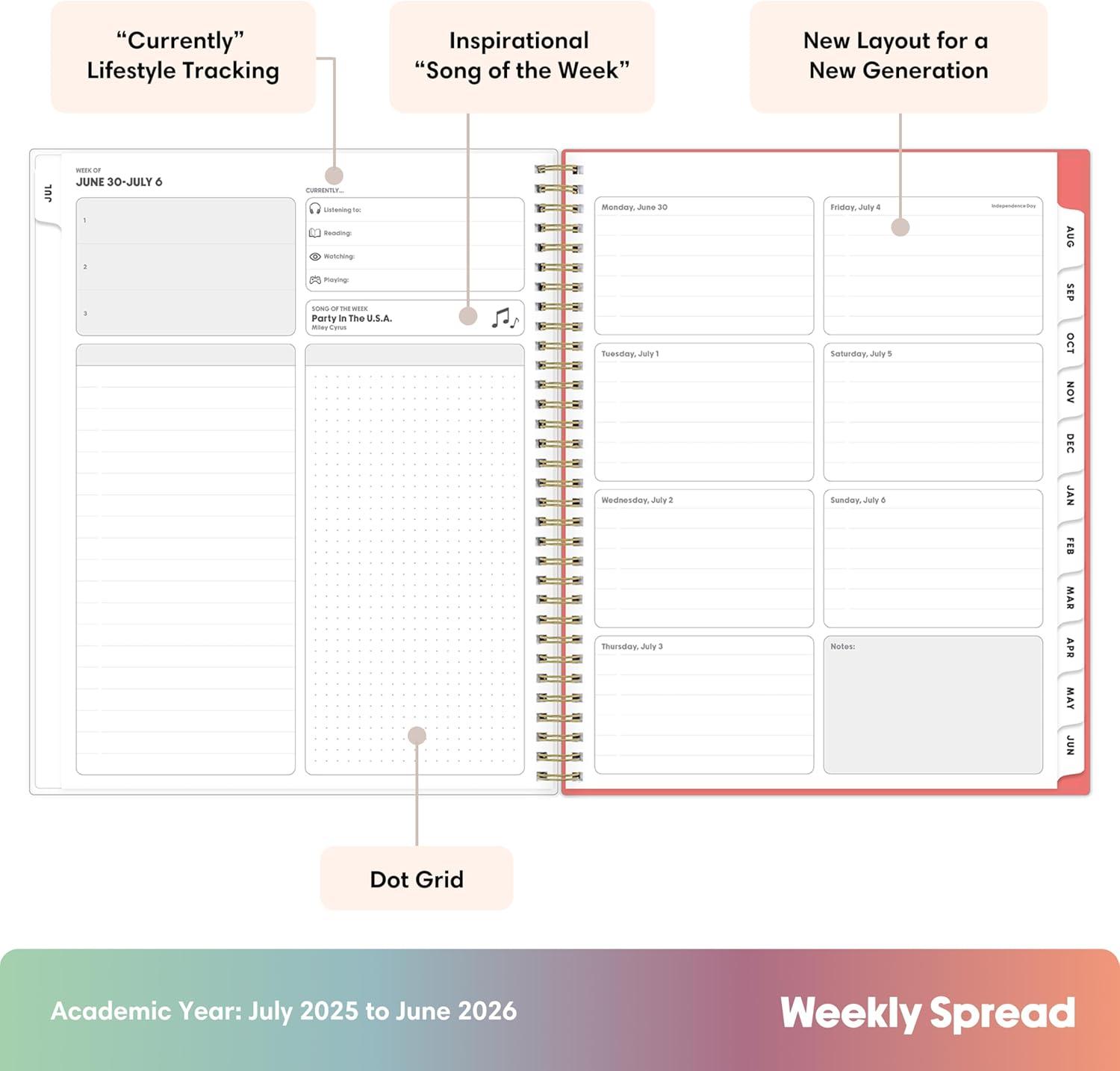 imageBlue Sky Gen Z 20262027 Weekly and Monthly Academic Year Planner Calendar July 2026 June 2027 5 x 8 Flexible Interchangeable Cover Wirebound Laminated Tabs Storage Pocket GladysGladys 20252026