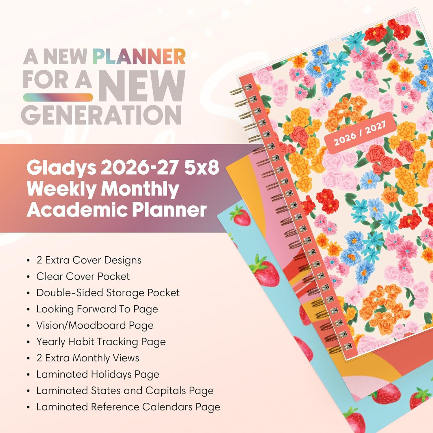imageBlue Sky Gen Z 20262027 Weekly and Monthly Academic Year Planner Calendar July 2026 June 2027 5 x 8 Flexible Interchangeable Cover Wirebound Laminated Tabs Storage Pocket GladysGladys 20262027