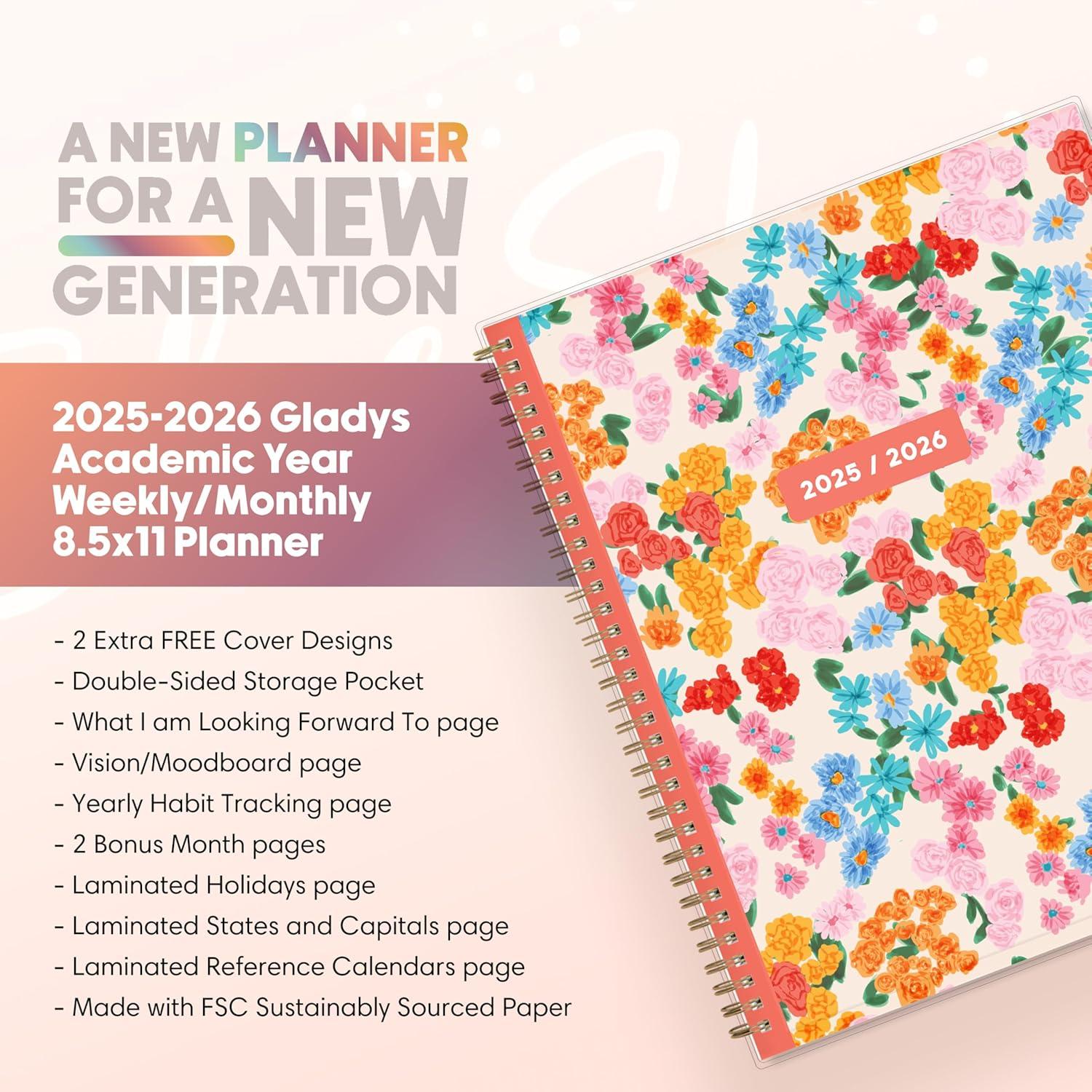 imageBlue Sky Gen Z 20262027 Weekly and Monthly Academic Year Planner Calendar July 2026 June 2027 5 x 8 Flexible Interchangeable Cover Wirebound Laminated Tabs Storage Pocket GladysGladys 20252026