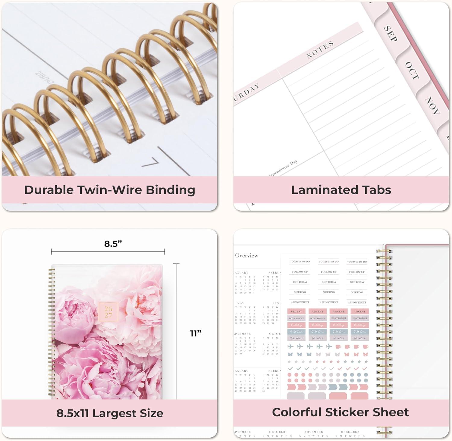 imageBlue Sky Rachel Parcell 20262027 Weekly and Monthly Academic Year Planner Calendar July 2026 June 2027 5 x 8 Flexible Cover Wirebound Laminated Tabs Storage Pocket Includes Stickers PeonyPeony 20262027
