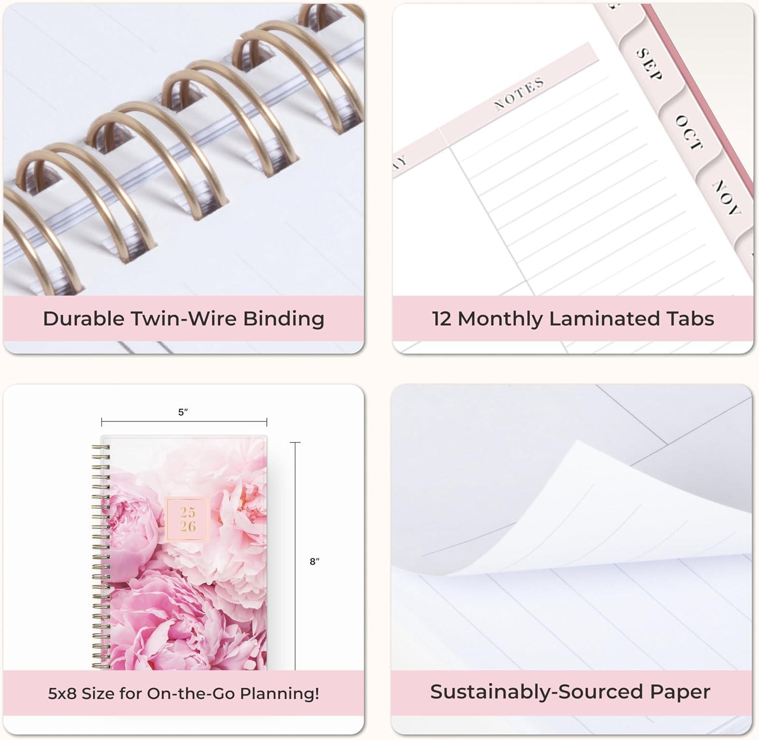 imageBlue Sky Rachel Parcell 20262027 Weekly and Monthly Academic Year Planner Calendar July 2026 June 2027 5 x 8 Flexible Cover Wirebound Laminated Tabs Storage Pocket Includes Stickers PeonyPeony 20252026