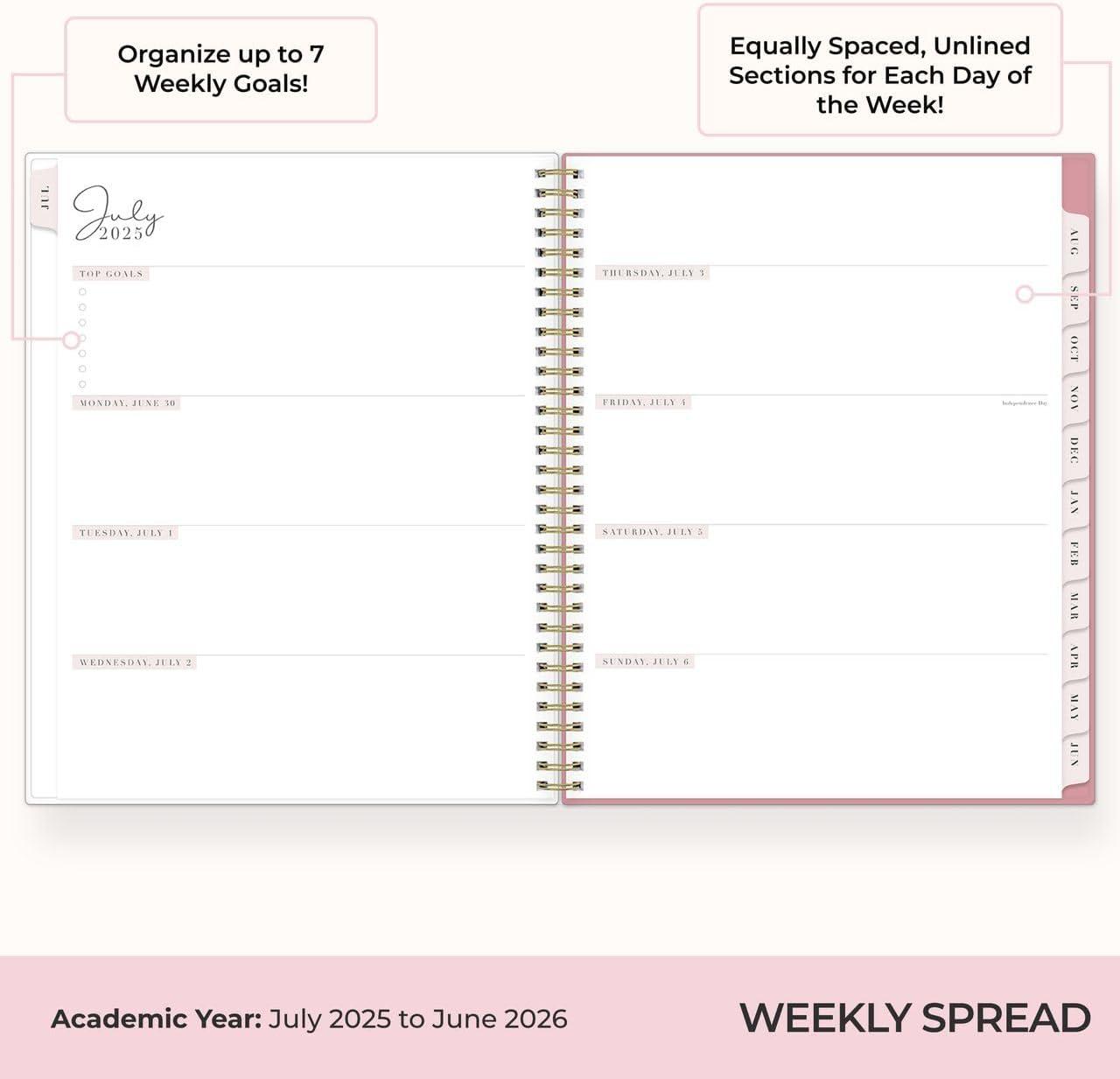 imageBlue Sky Rachel Parcell 20262027 Weekly and Monthly Academic Year Planner Calendar July 2026 June 2027 5 x 8 Flexible Cover Wirebound Laminated Tabs Storage Pocket Includes Stickers PeonyPeony 20252026