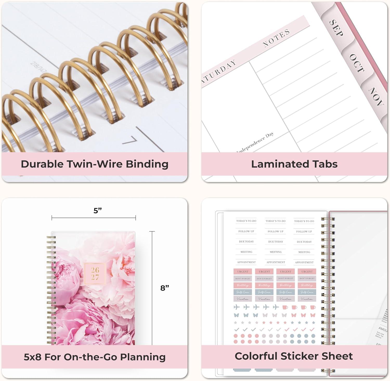imageBlue Sky Rachel Parcell 20262027 Weekly and Monthly Academic Year Planner Calendar July 2026 June 2027 5 x 8 Flexible Cover Wirebound Laminated Tabs Storage Pocket Includes Stickers PeonyPeony 20262027