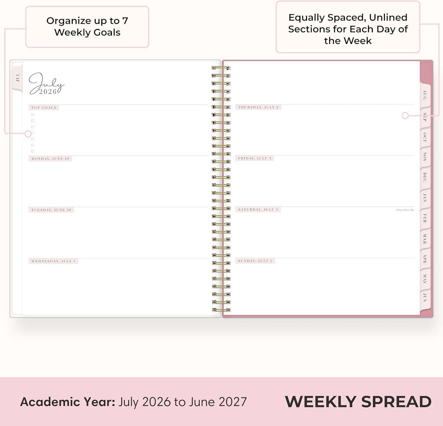 imageBlue Sky Rachel Parcell 20262027 Weekly and Monthly Academic Year Planner Calendar July 2026 June 2027 5 x 8 Flexible Cover Wirebound Laminated Tabs Storage Pocket Includes Stickers PeonyPeony 20262027