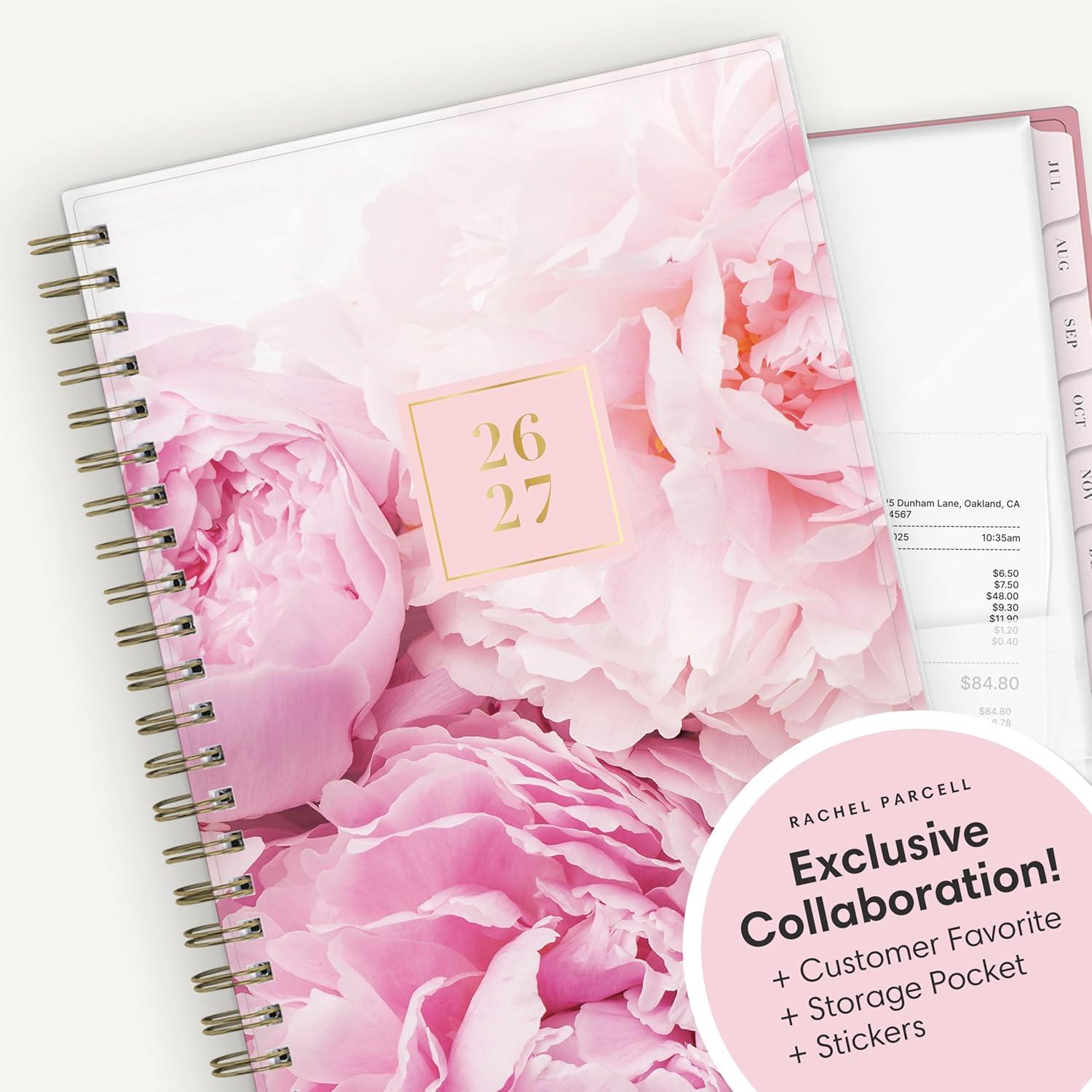 imageBlue Sky Rachel Parcell 20262027 Weekly and Monthly Academic Year Planner Calendar July 2026 June 2027 5 x 8 Flexible Cover Wirebound Laminated Tabs Storage Pocket Includes Stickers PeonyPeony 20262027