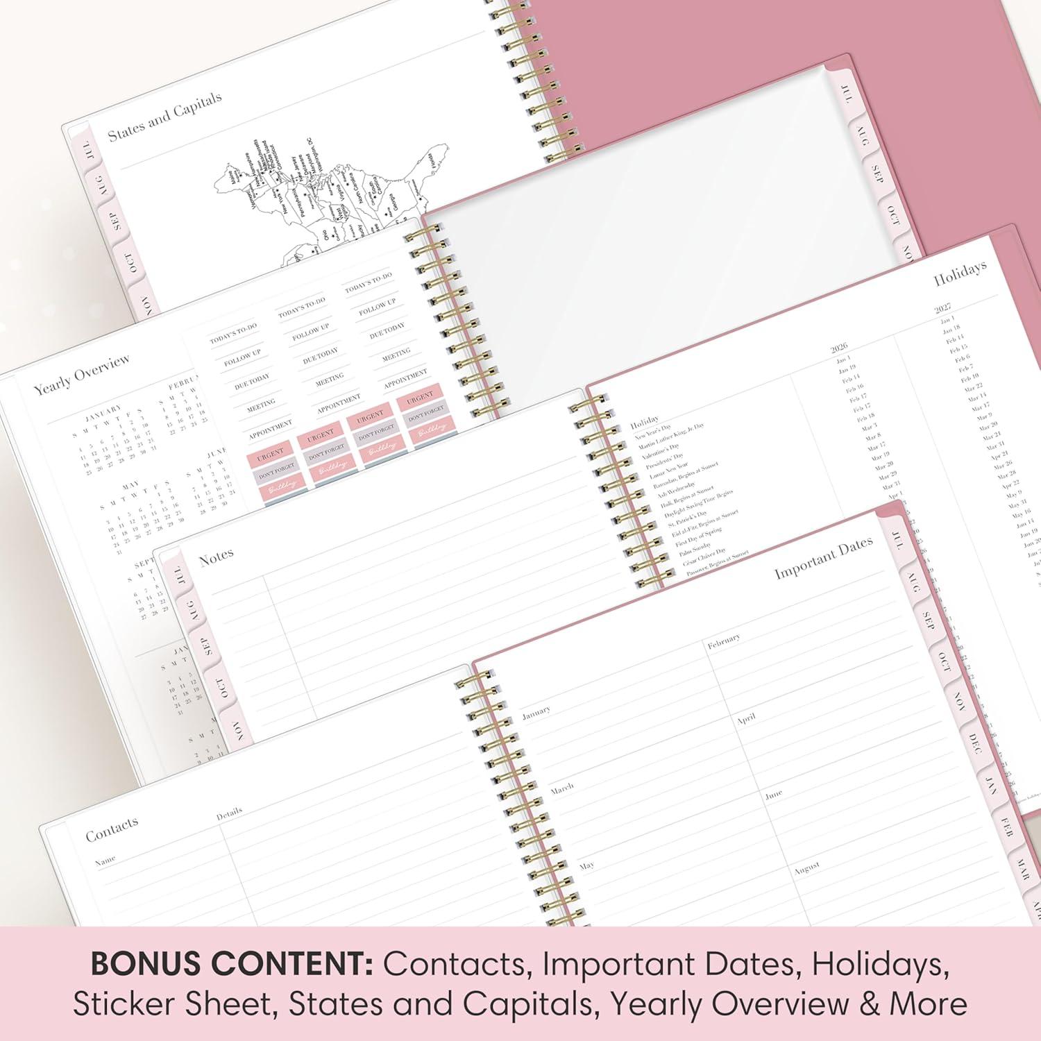 imageBlue Sky Rachel Parcell 20262027 Weekly and Monthly Academic Year Planner Calendar July 2026 June 2027 5 x 8 Flexible Cover Wirebound Laminated Tabs Storage Pocket Includes Stickers PeonyPeony 20262027